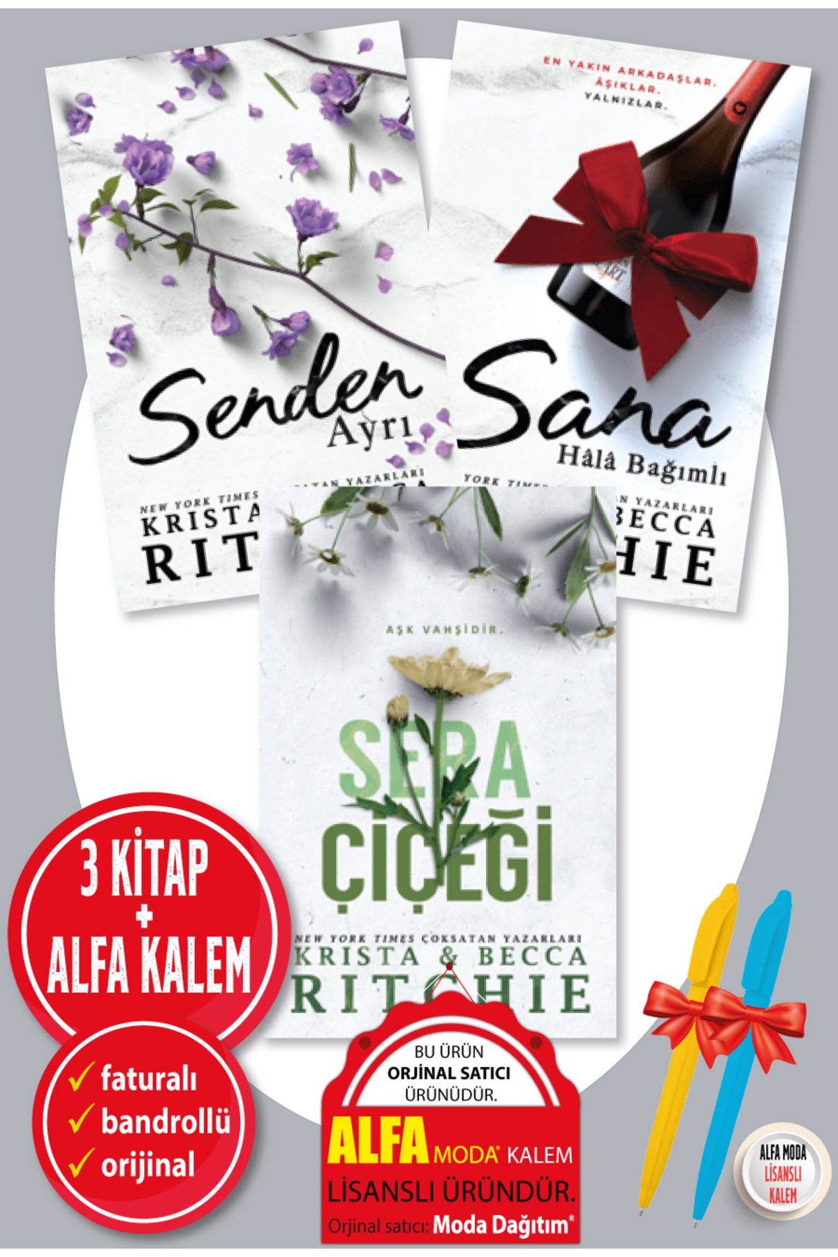 Martı Yayınları Krista & Becca Ritchie 3 KİTAP SET Senden Ayrı + Sana Hala Bağımlı + Sera Çiçeği + Kalem - Martı Yay