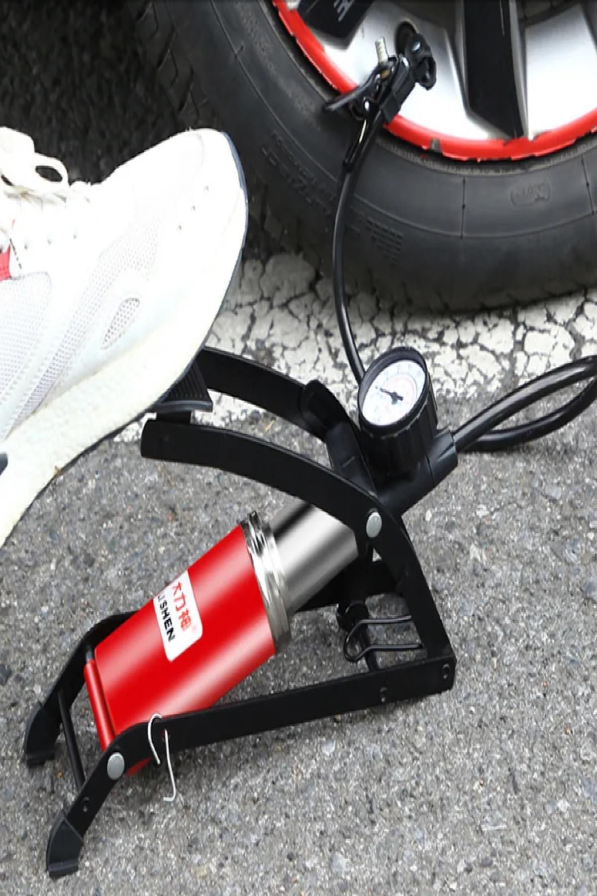 MasterCar Tek Pistonlu Top Pompası Basınç Göstergeli Lastik Şişirme Ayak Pompası Bisiklet Ve Scooter Pompası