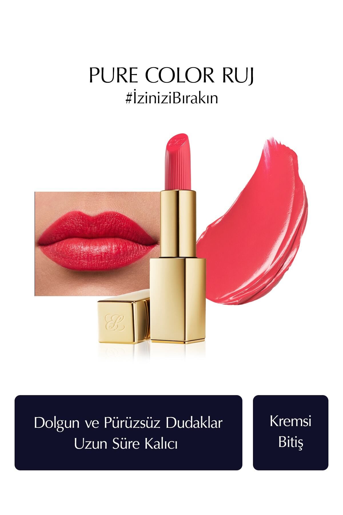 Estee Lauder Kremsi Ruj - Pure Color Creme Lipstick Kremsi, Saten Bitiş -  3.5gr - Renk: 320 Defiant Coral