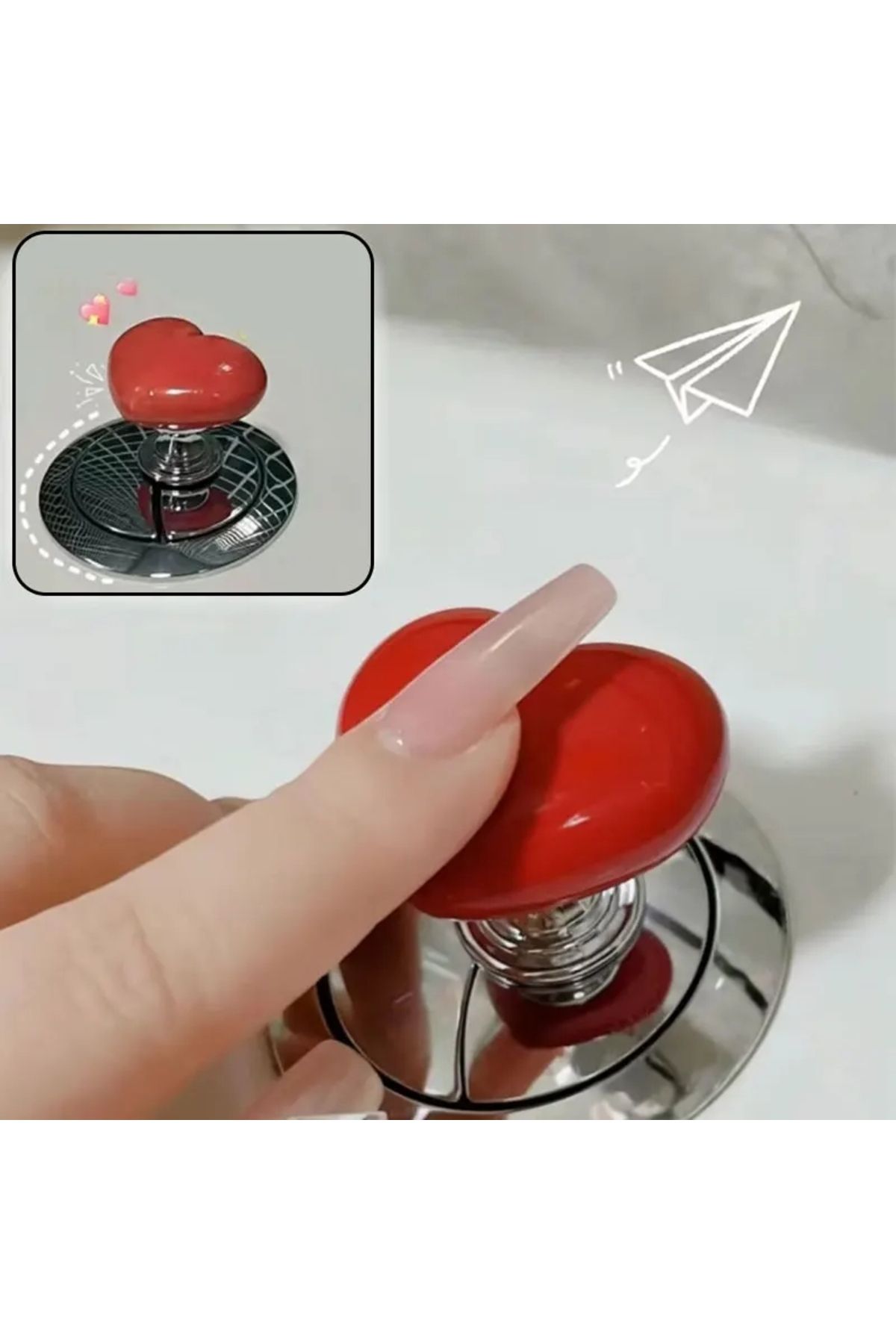 LOVYCO Takma Tırnaklı Kadınlar Için Klozet Basma Buton Düğmesi, Kalp Klozet Kapağı Kulpu / Sifon Kulpu KALP