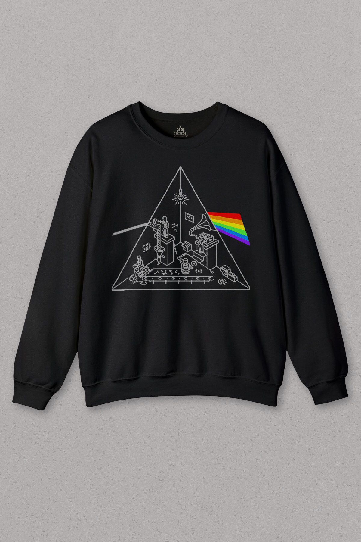 so cool Siyah Sweatshirt Rock Music Pink Floyd Carnegie Hall Dark Side Of The Moon Baskılı Unisex Sweat