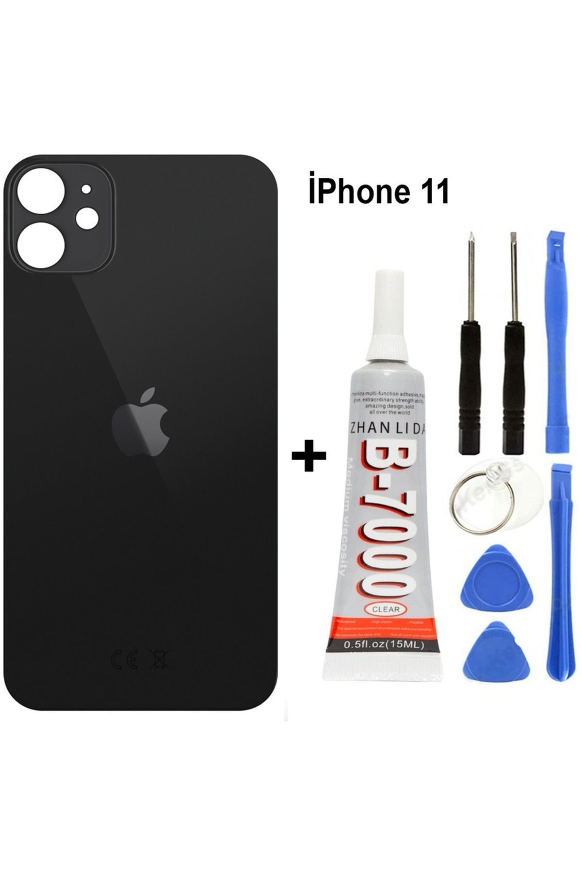 SenalStore iPhone Uyumlu 11 Arka Cam Batarya Pil Kapağı + Yapıştırıcı + Tamir Set - Kırmızı