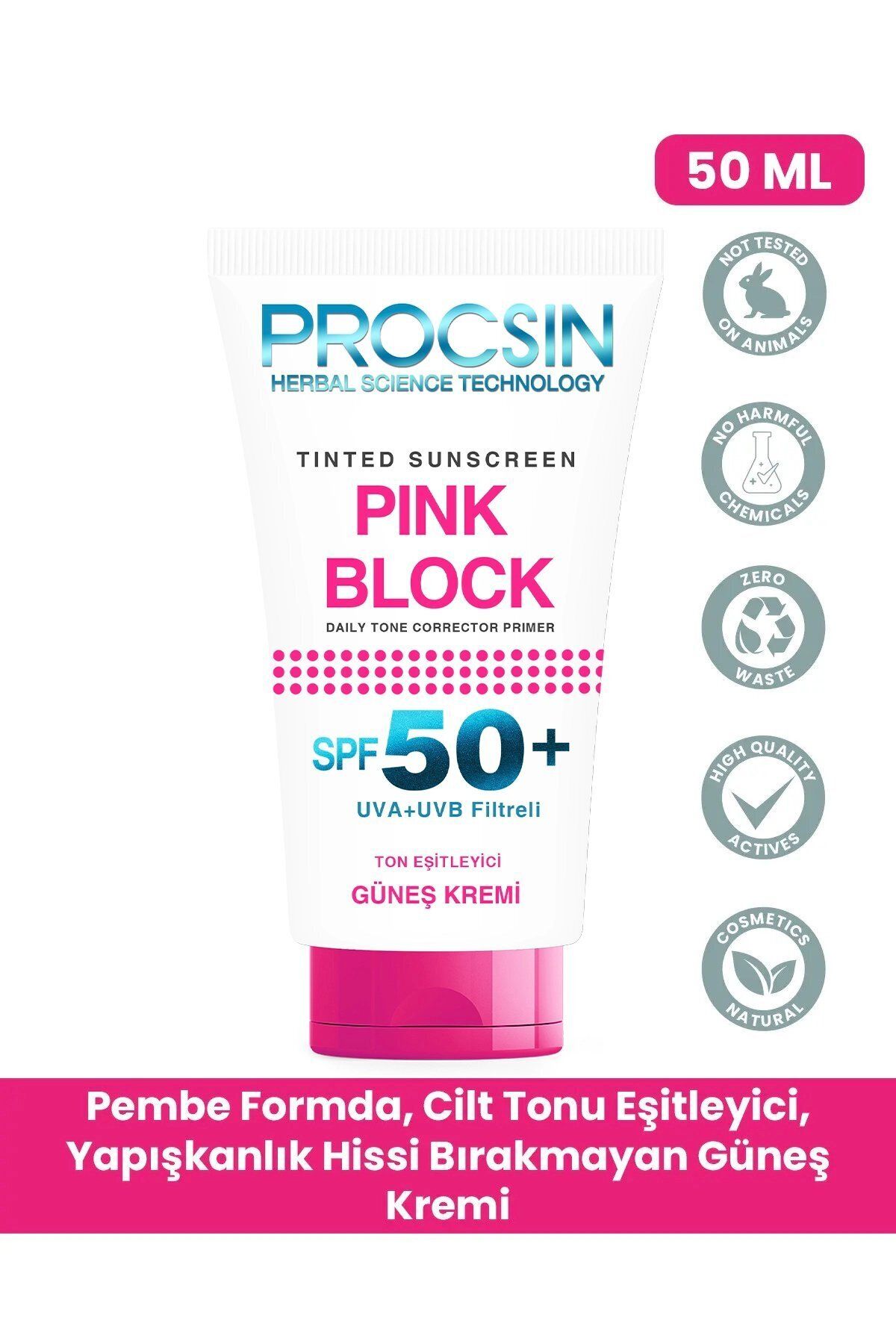 PROCSIN Pink Block Aydınlatıcı Ve Ton Eşitleyici Spf50 Güneş Kremi 50 ml