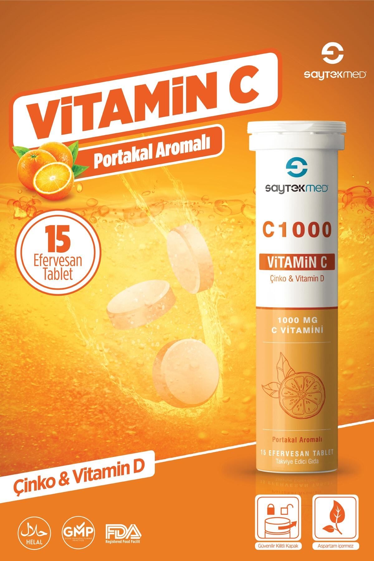 SAYTEKMED C1000, C Vitamini, D Vitamini Ve Çinko Içeren Takviye Gıda 15 Efervesan Tablet