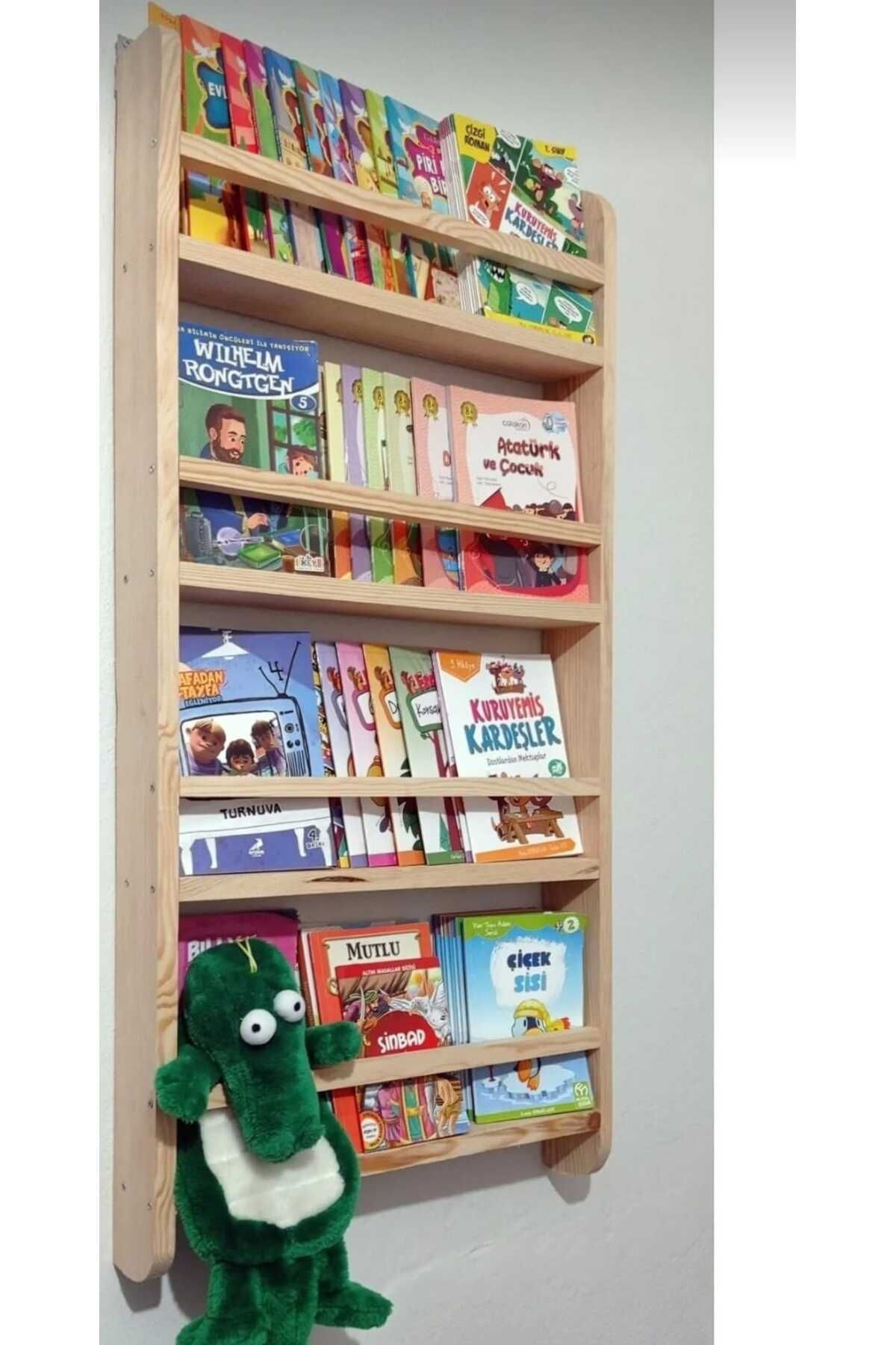 Mirapet MİRA AHŞAP Montessori Çocuk Odası Kitaplığı Ahşap Ham Doğal Kitaplık 100x40x8 cm