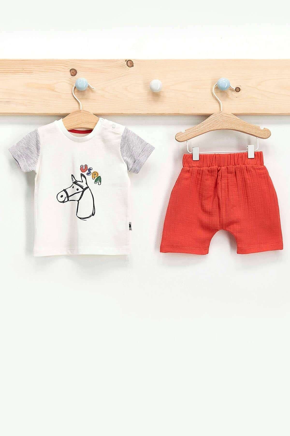 U.S. Polo Assn. Erkek Bebek Krem Kiremit T-shirt Takım