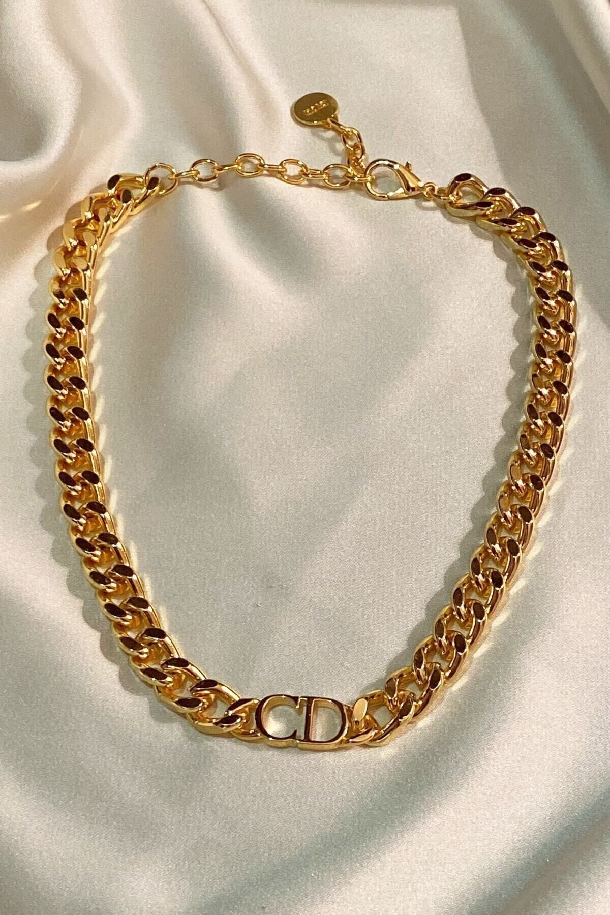 X-Lady Accessories Kadın Gold Cd Harfli Model Kalın Zincir Kolye