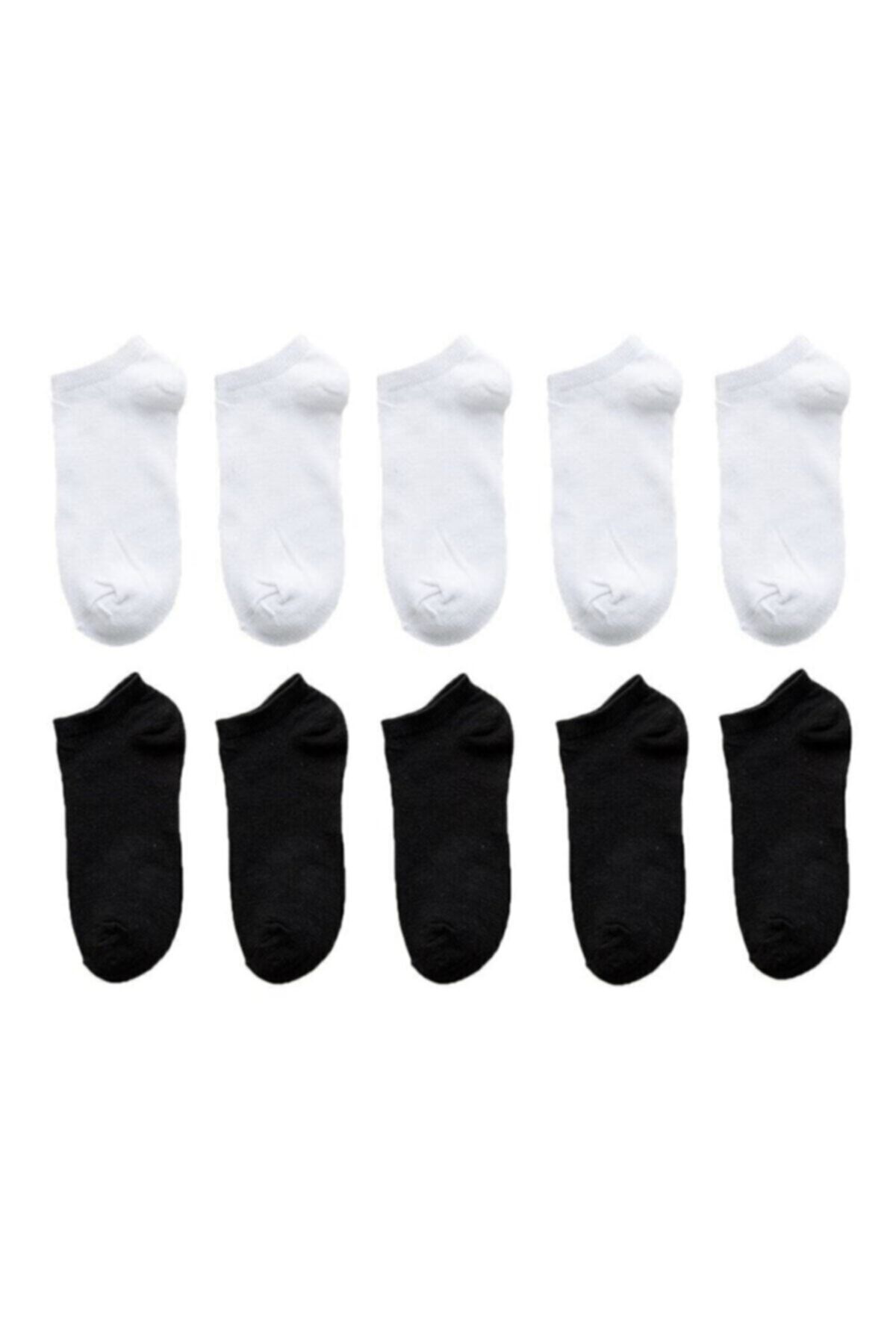 Atacık Çorap Kadın Siyah Beyaz Renk Koton Ekonomik Patik Çorap 10 Çift