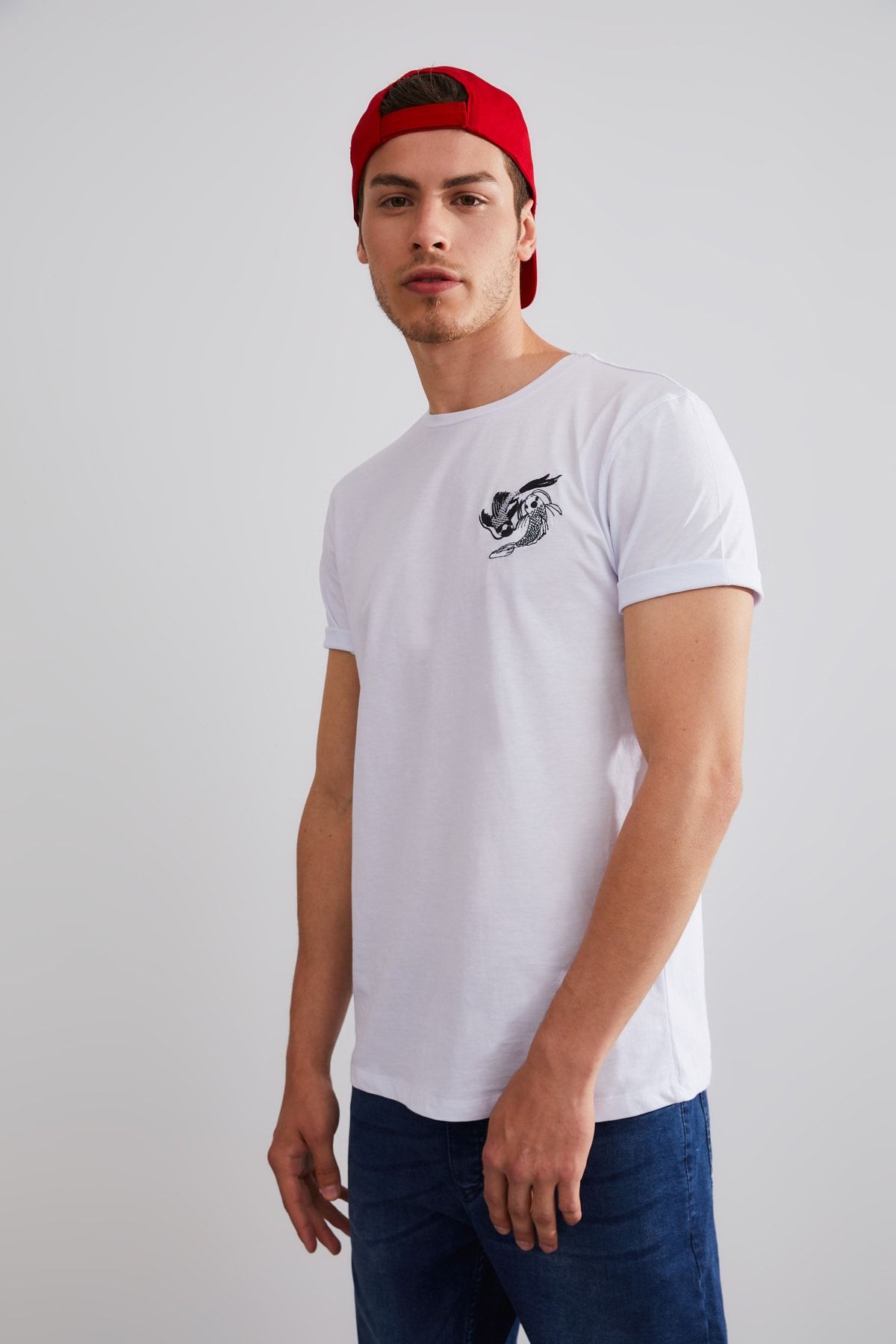 Northlight Unisex Beyaz Yin Yang Balık Nakışlı T-shirt
