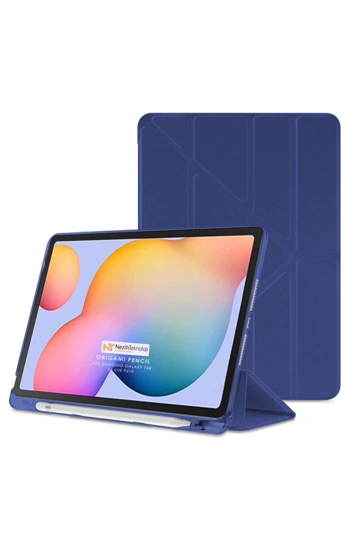 Nezih Case Samsung Galaxy Tab S6 Lite P610/p613 Uyumlu Origami Kalem Bölmeli Deri Arkası Yumuşak Silikon Kılıf