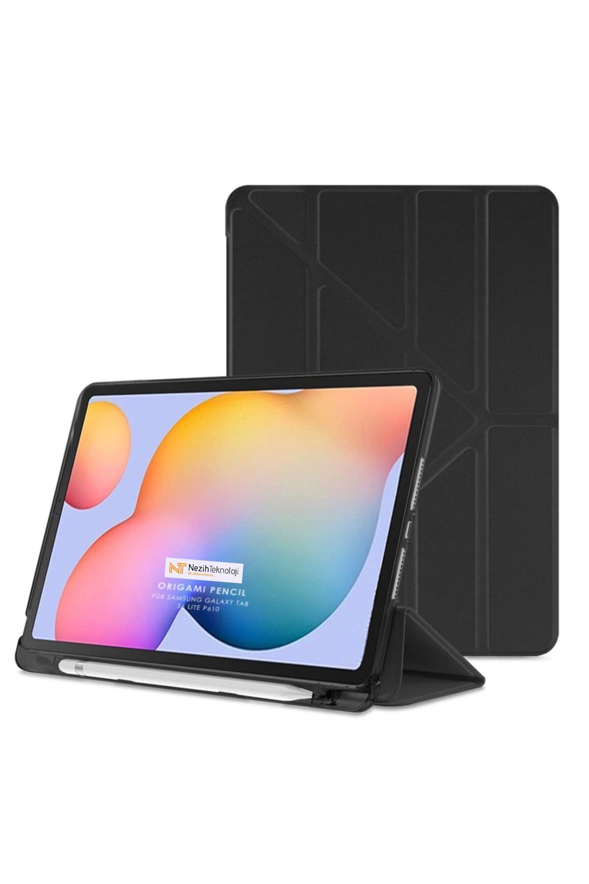Nezih Case Samsung Galaxy Tab S6 Lite P610/p613 Uyumlu Origami Kalem Bölmeli Deri Arkası Yumuşak Silikon Kılıf