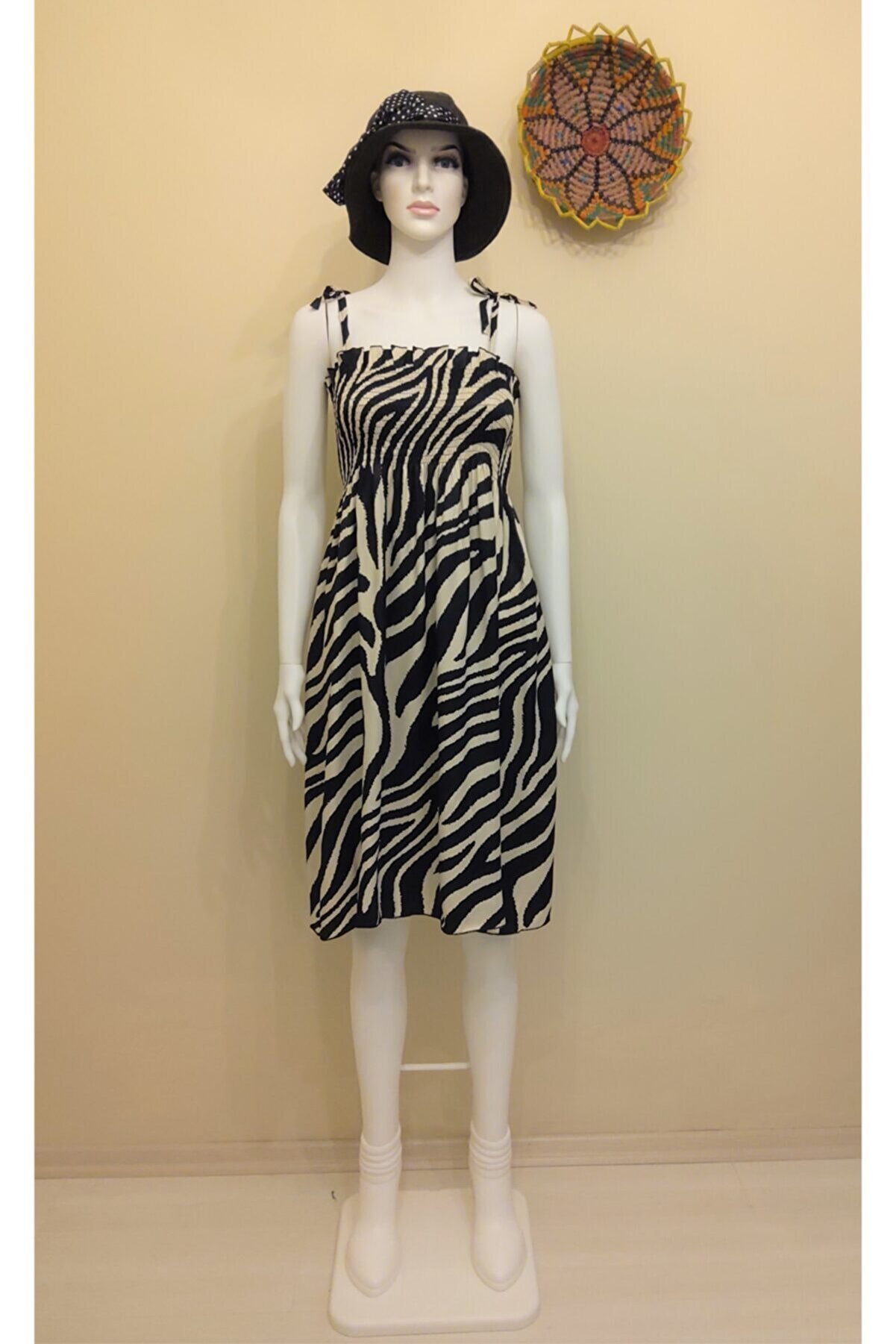 Stanpolis Giyim Kadın Siyah Zebra Desen Saten Elbise