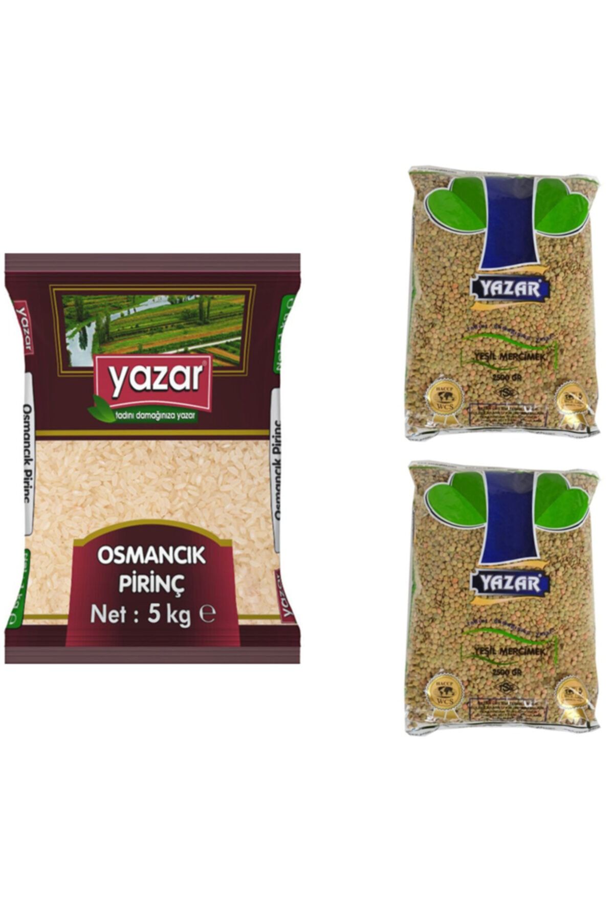 YAZAR Kumanya Gıda Ziyafet Paketi 5 Kg. Osmancık Pirinç + 5 Kg. Yeşil Mercimek 2'li