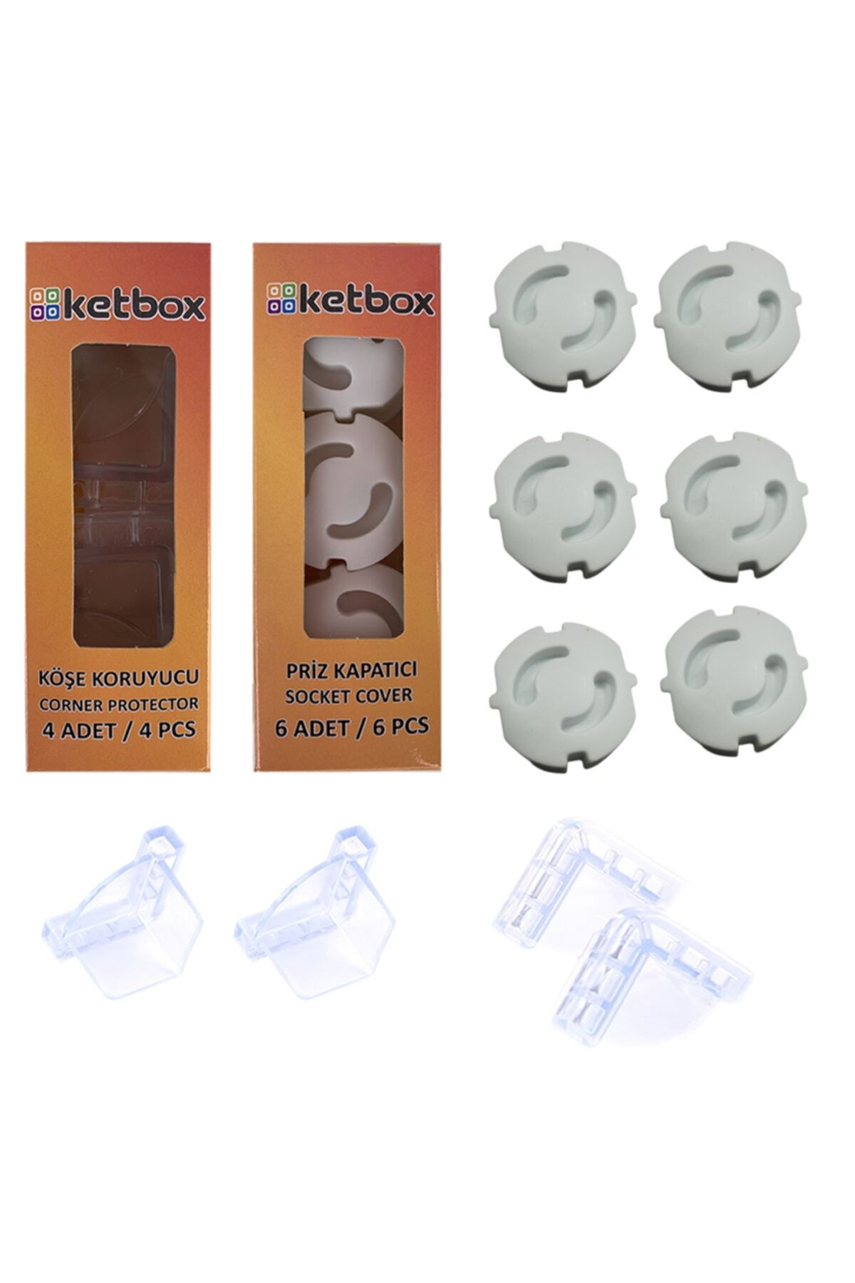 ketbox 6 Adet Priz Kapatıcı Ve 4 Adet Silikon Köşe Koruyucu 3m Bantlı Çocuk Bebek Güvenlik Set