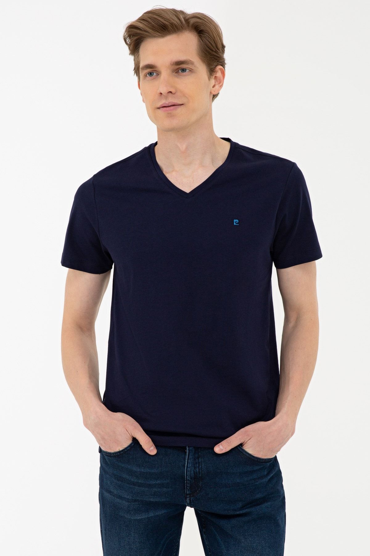 Pierre Cardin Lacivert Slim Fit Basic V Yaka T-Shirt