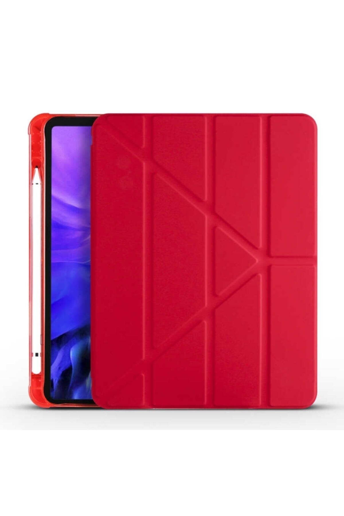 Samsung Galaxy Tab S6 Lite P610 Kılıf Tri Folding Smart Cover Standlı Kalemlikli Kapak Kırmızı