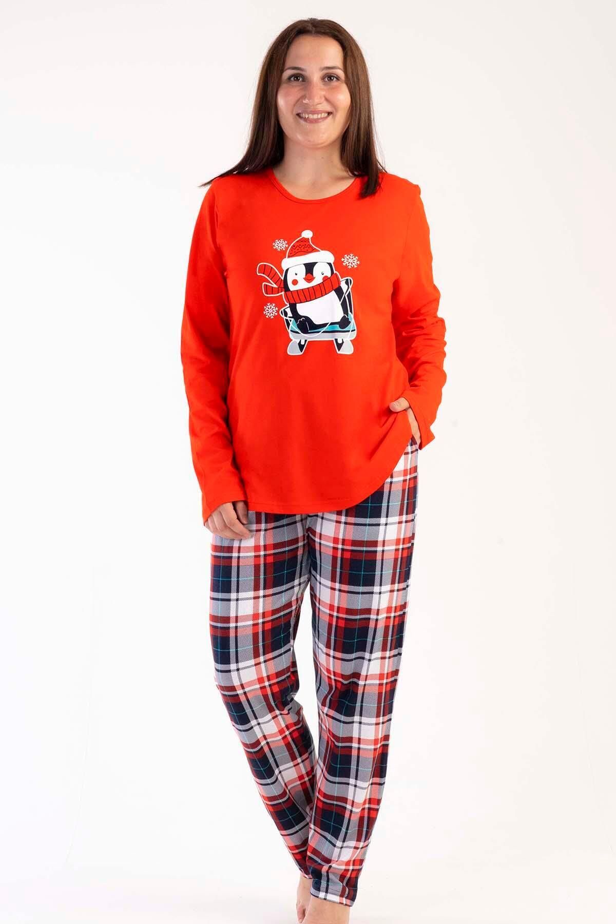 Vienetta Vienetta Kırmızı Kadın Büyük Beden Uzun Kollu Pijama Takımı