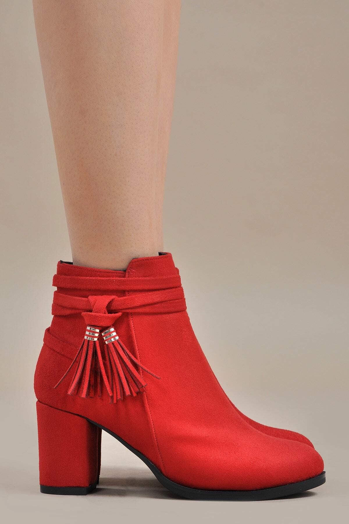 Vizon Ayakkabı Kadın Kırmızı Süet Bot 152015