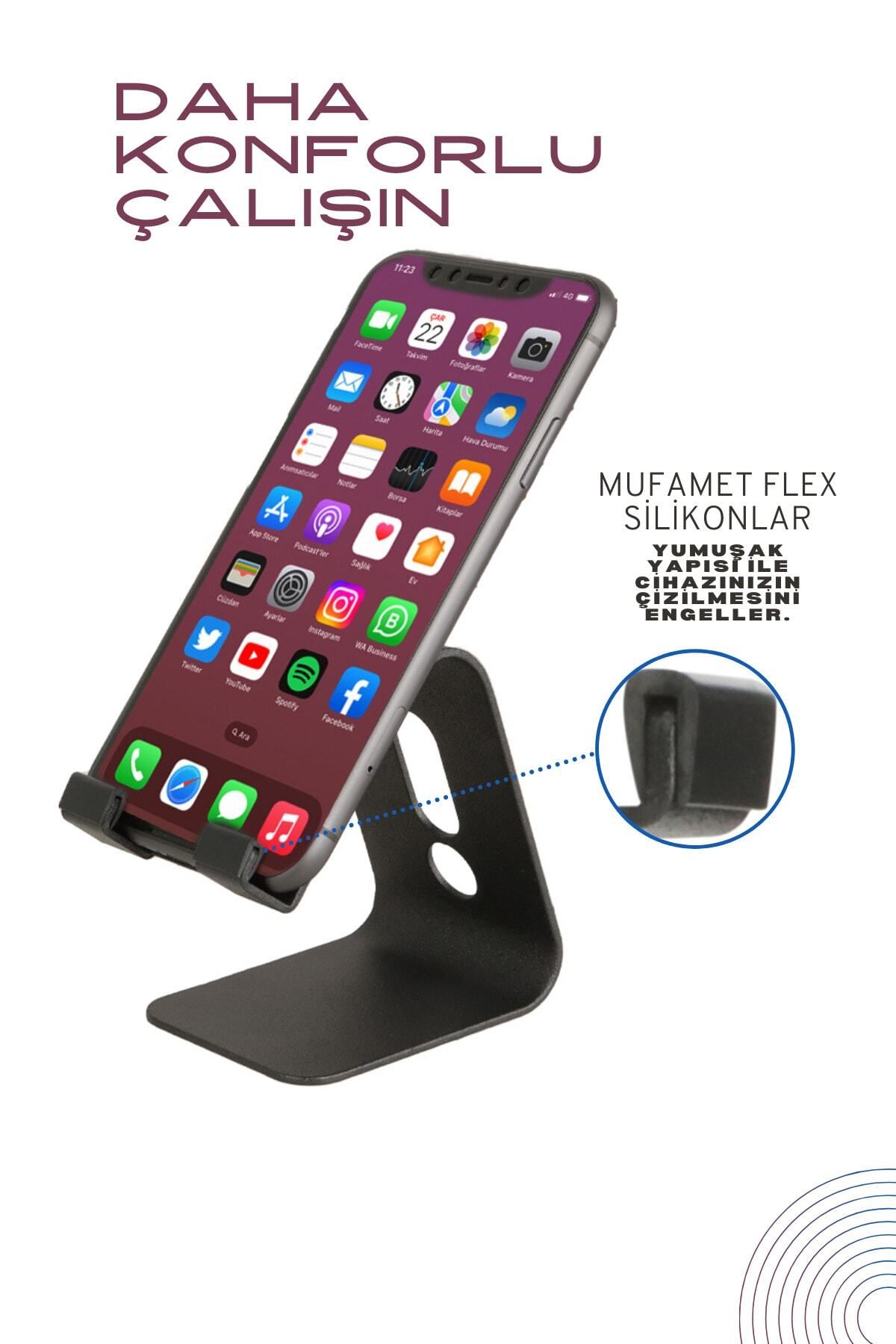 mufamet Metal Masaüstü Telefon Standı Tablet Standı Siyah Telefon Tutucu Masaüstü Telefon Tutucu Stand