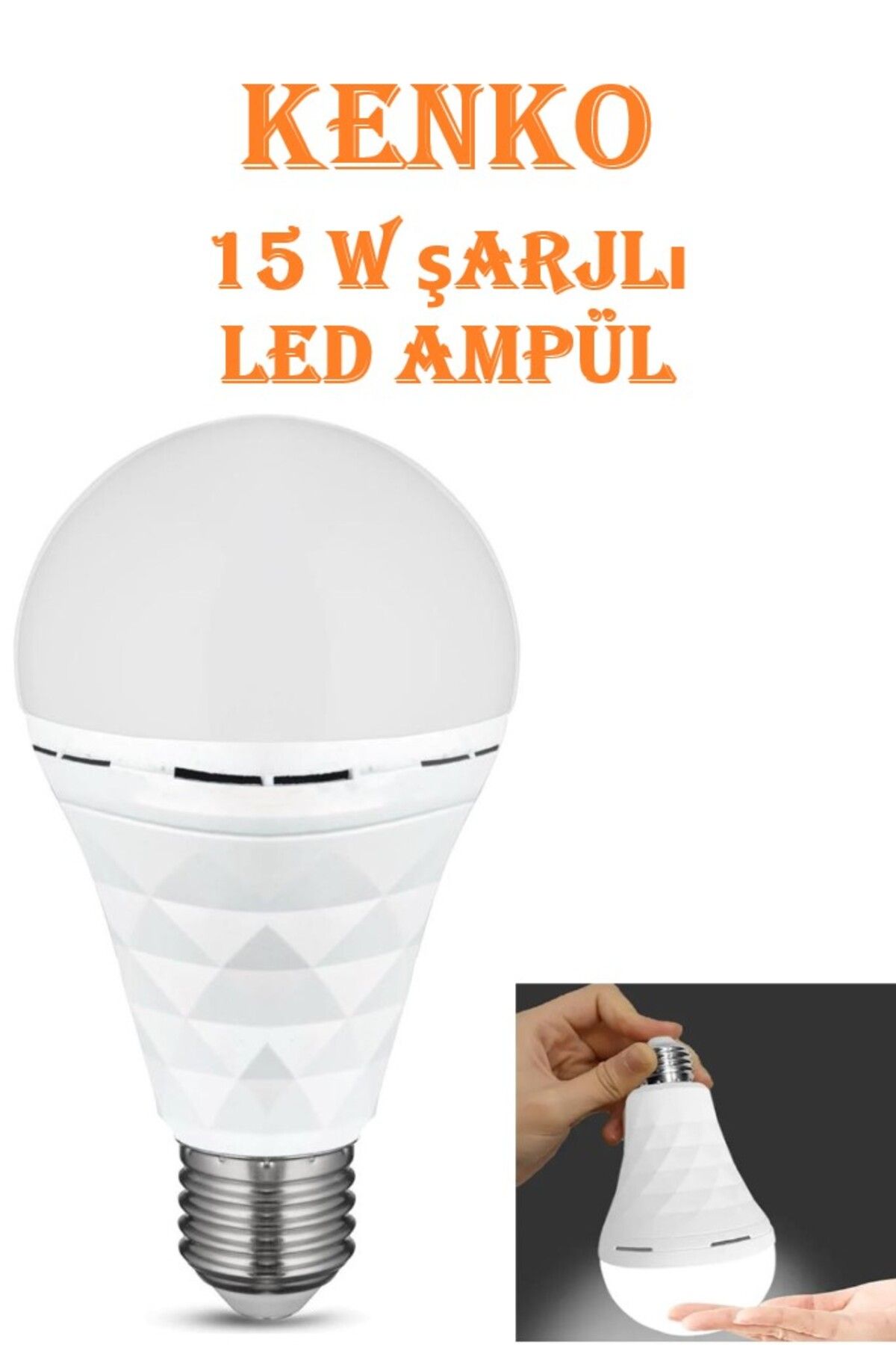 Kenko Şarjlı LED Ampül 220V 15W Beyaz Şarjlı Ampul E27