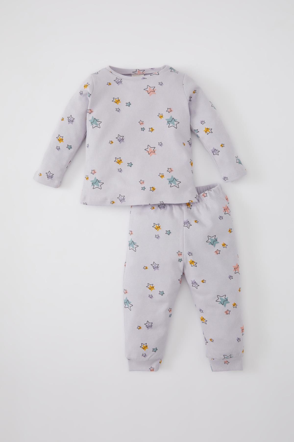 Defacto Kız Bebek Yıldız Desenli Uzun Kollu Waffle Pijama Takımı