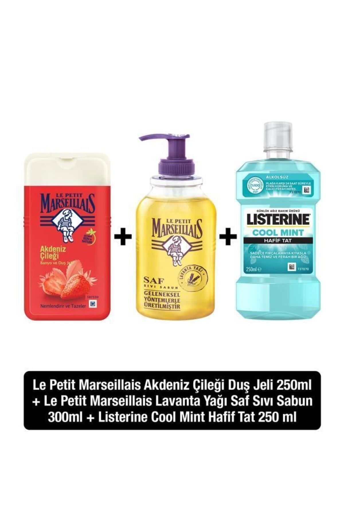 Le Petit Marseillais Çilek Duş Jeli + Lavanta Saf Sıvı Sabun + Listerine Cool Mint Hafif Tat 250 Ml