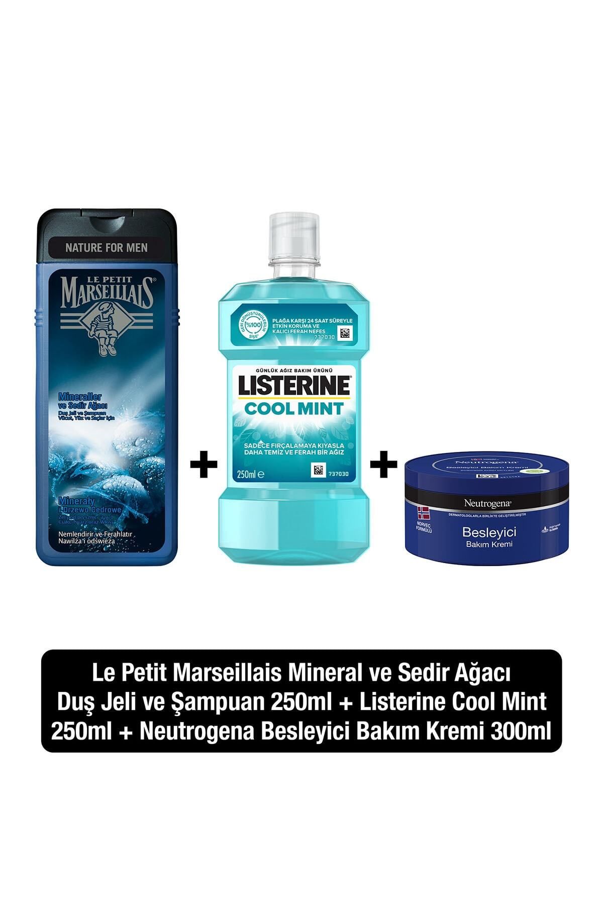 Neutrogena Besleyici Bakım 300 ml+Listerine Cool Mint 250ml+Le Petit Marseillais Mineral Sedir 400ml