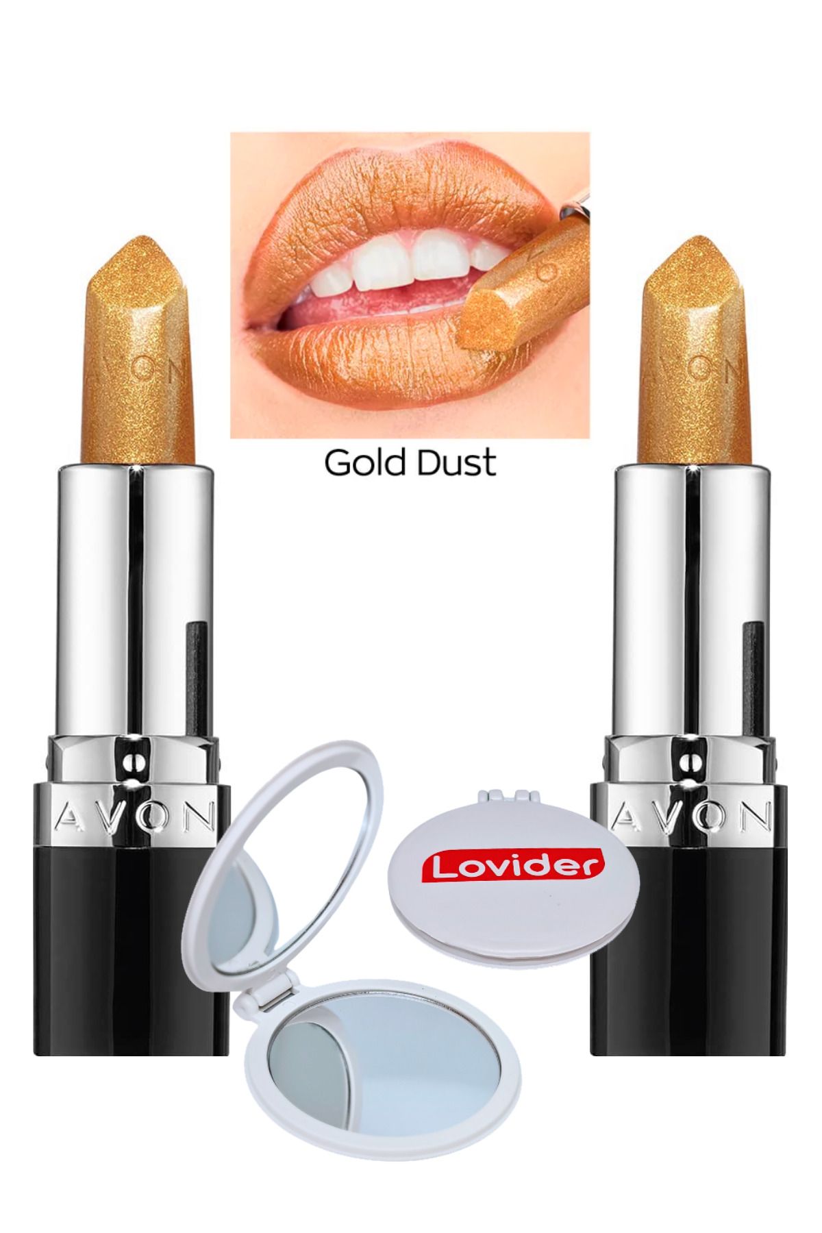 Avon Ultra Shimmer Pırıltılı Ruj Gold Dust 2'li + Lovider Cep Aynası