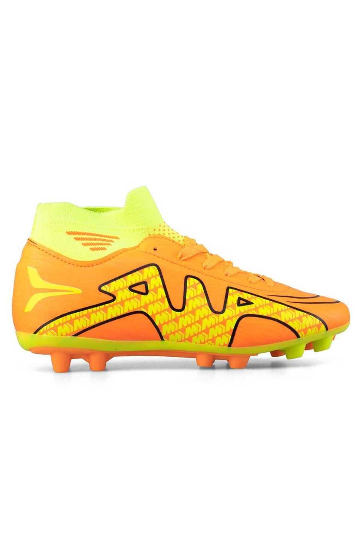 Genel Markalar Bilekli Çocuk Çoraplı Krampon Futbol Ayakkabısı Dişli Çim Saha Halı Saha 360k Turuncu Sarı