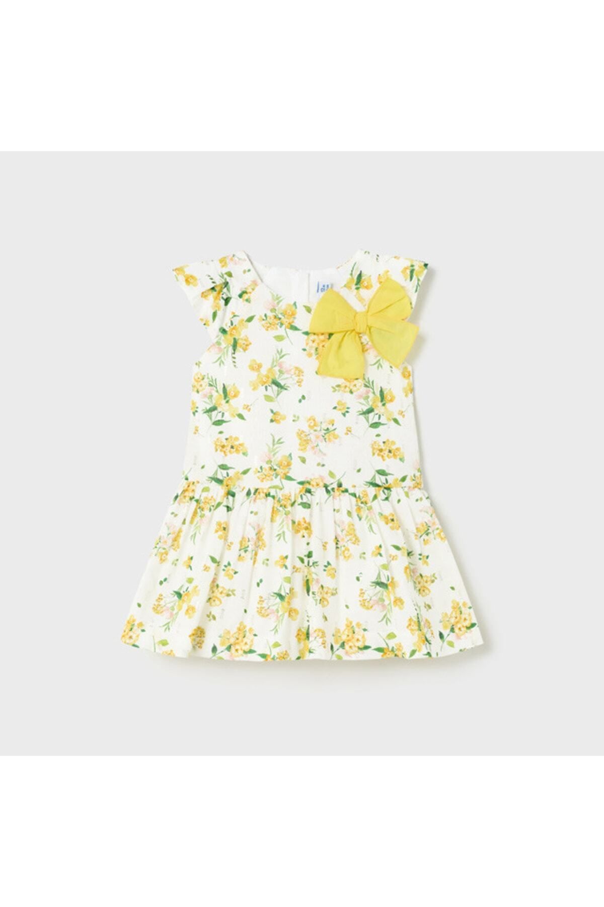 Mayoral Kız Bebek Çiçek Desenli Pamuklu Keten Dokuma Elbise Sarı L23y1958
