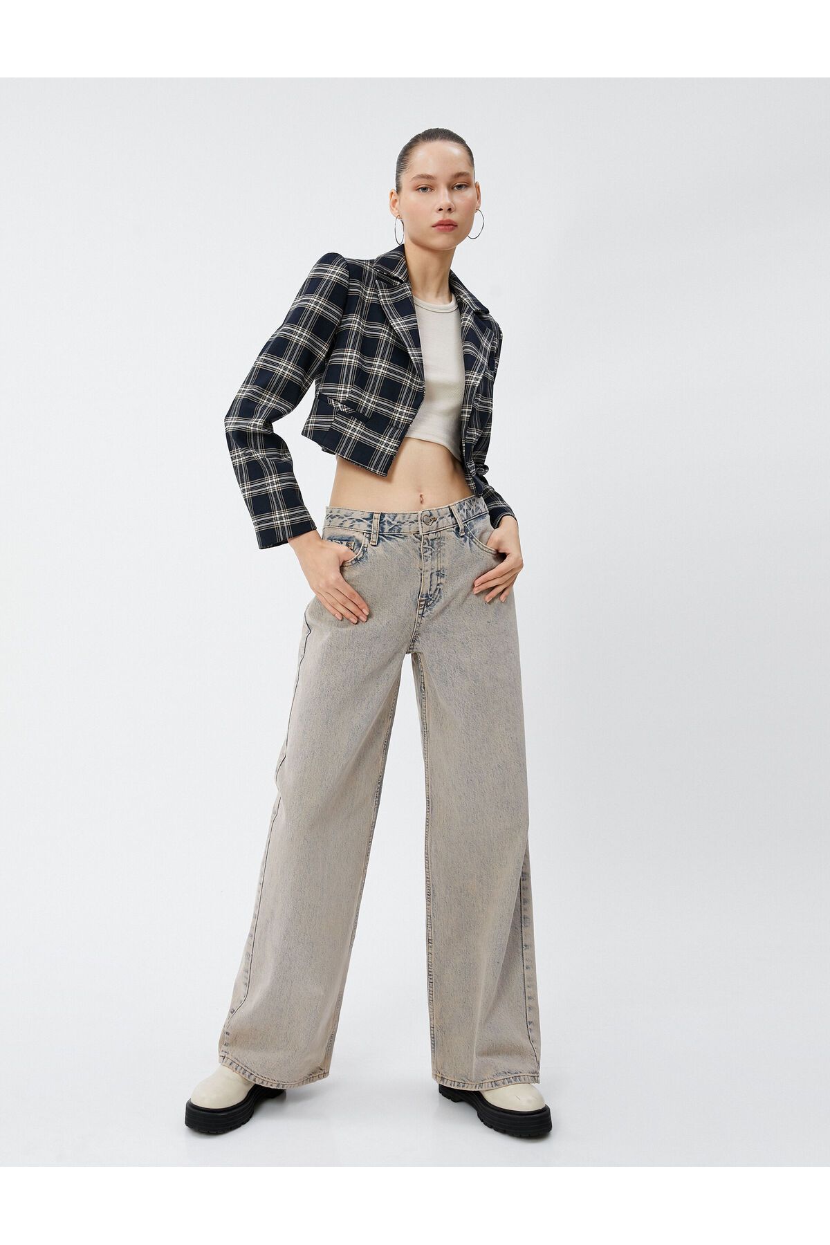 Koton Geniş Paça Kot Pantolon Yüksek Bel Cepli Pamuklu - Loose Jean