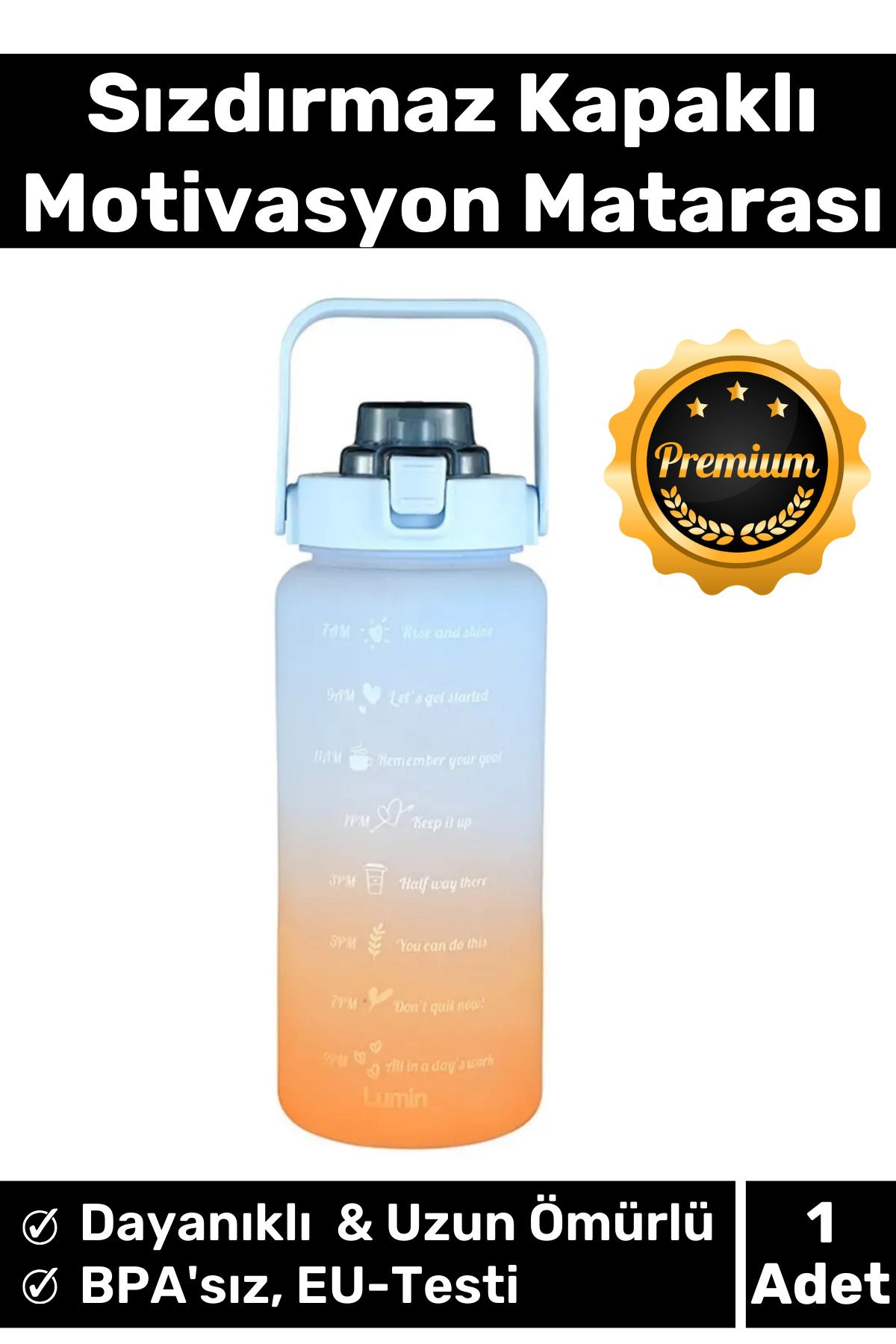 Carlburn Premium Çift Renk Ölçü Baskılı Sızdırmaz Akmaz Motivasyon Matara Suluk Sağlıklı Plastik 1 Lt Su Şişe