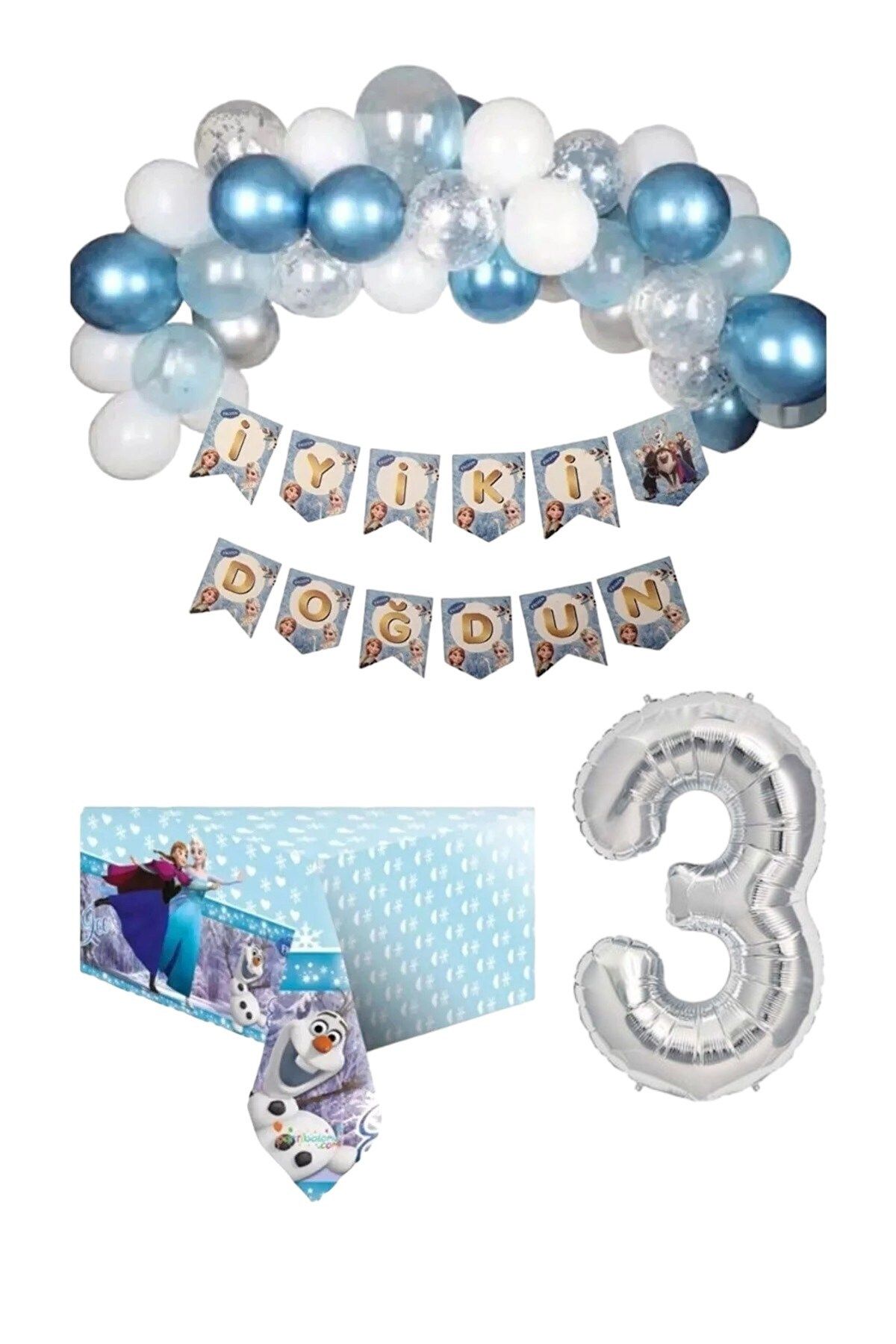 Azebu Frozen Elsa Anna Karlar Kraliçesi Karlar Ülkesi 3 Yaş Doğum Günü Konsepti Süsleme Seti