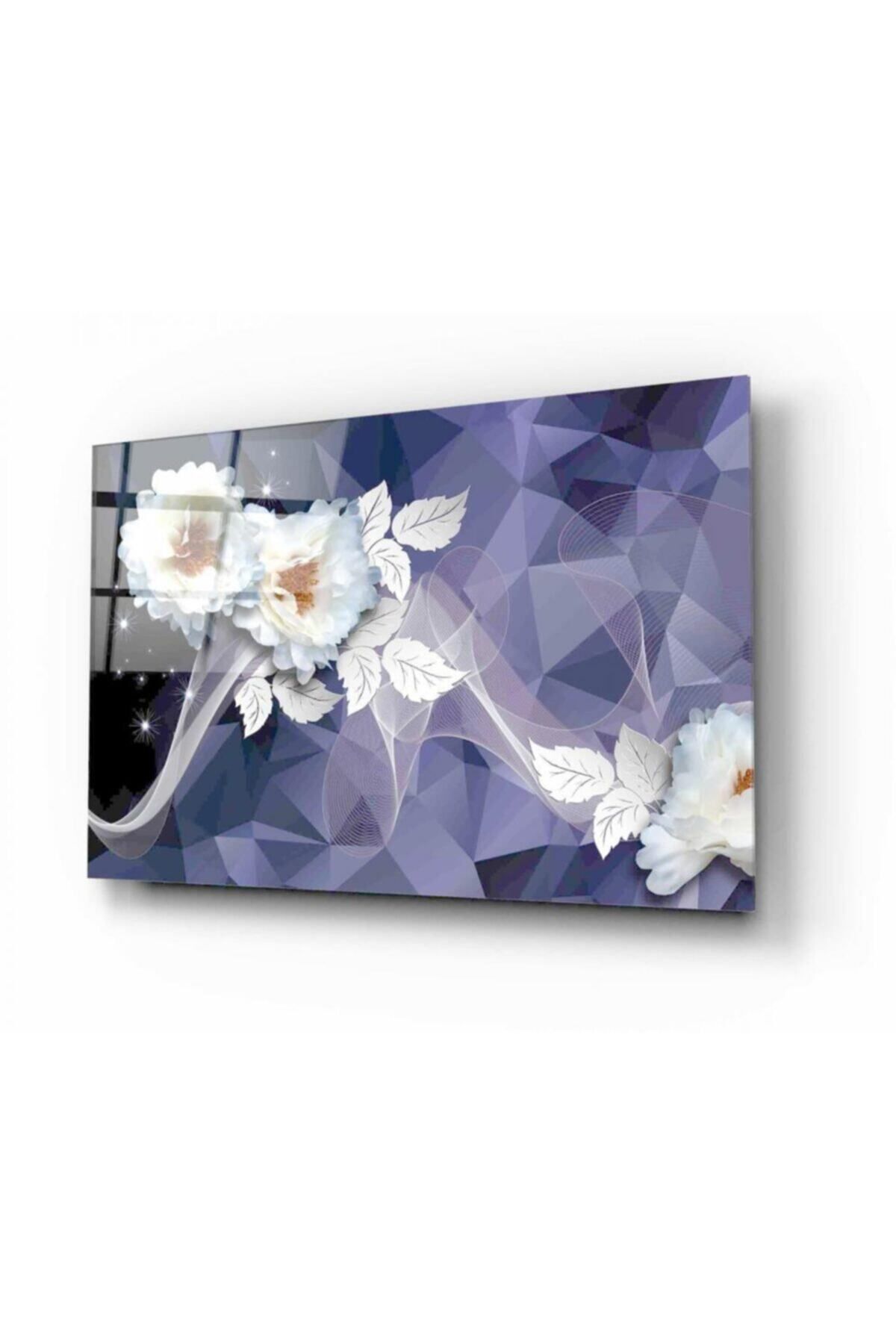 Pi Dekorasyon Hediyelik,dekoratif- Renkli Çiçekler Cam Tablo