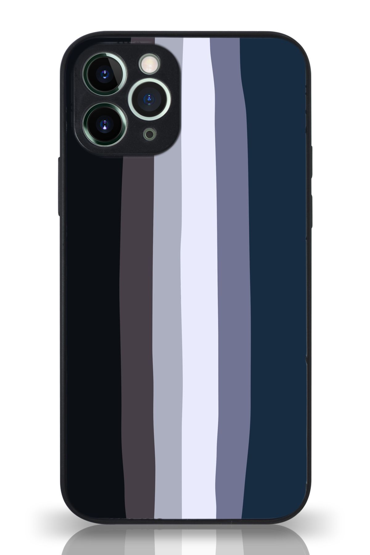 PrintiFy Apple iPhone 11 Pro Max Kamera Korumalı Mavi Gökkuşağı Desenli Cam Kapak Siyah