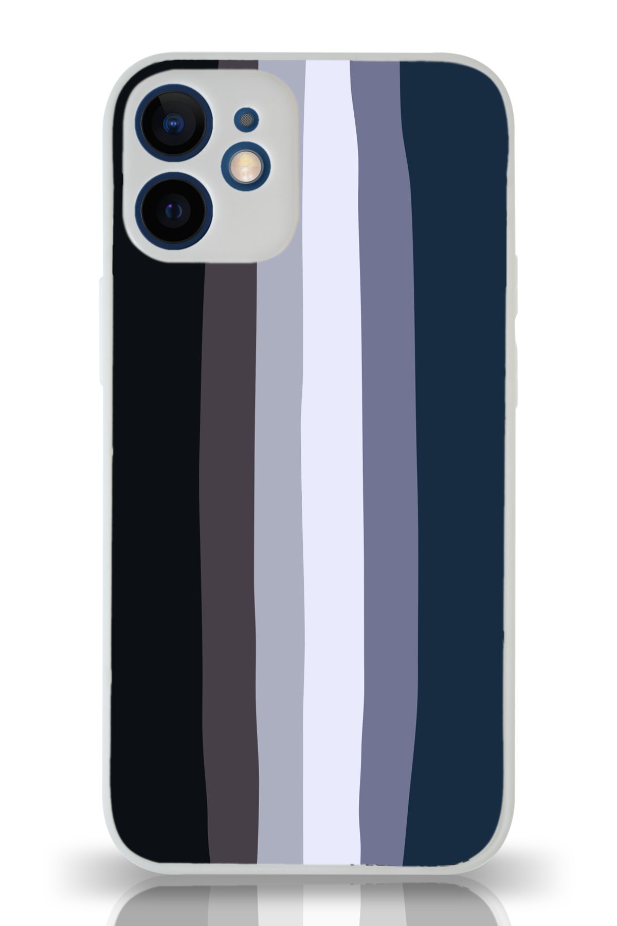 PrintiFy Apple iPhone 12 Mini Kamera Korumalı Mavi Gökkuşağı Desenli Cam Kapak Beyaz