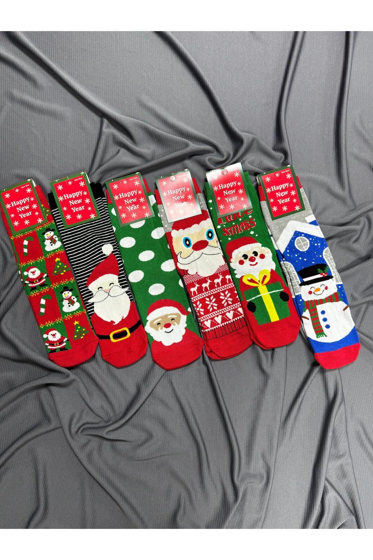 KRC & GLOBAL TEKSTİL Yılbaşı - Noel - Christmas Temalı Unisex Çorapları 6'lı