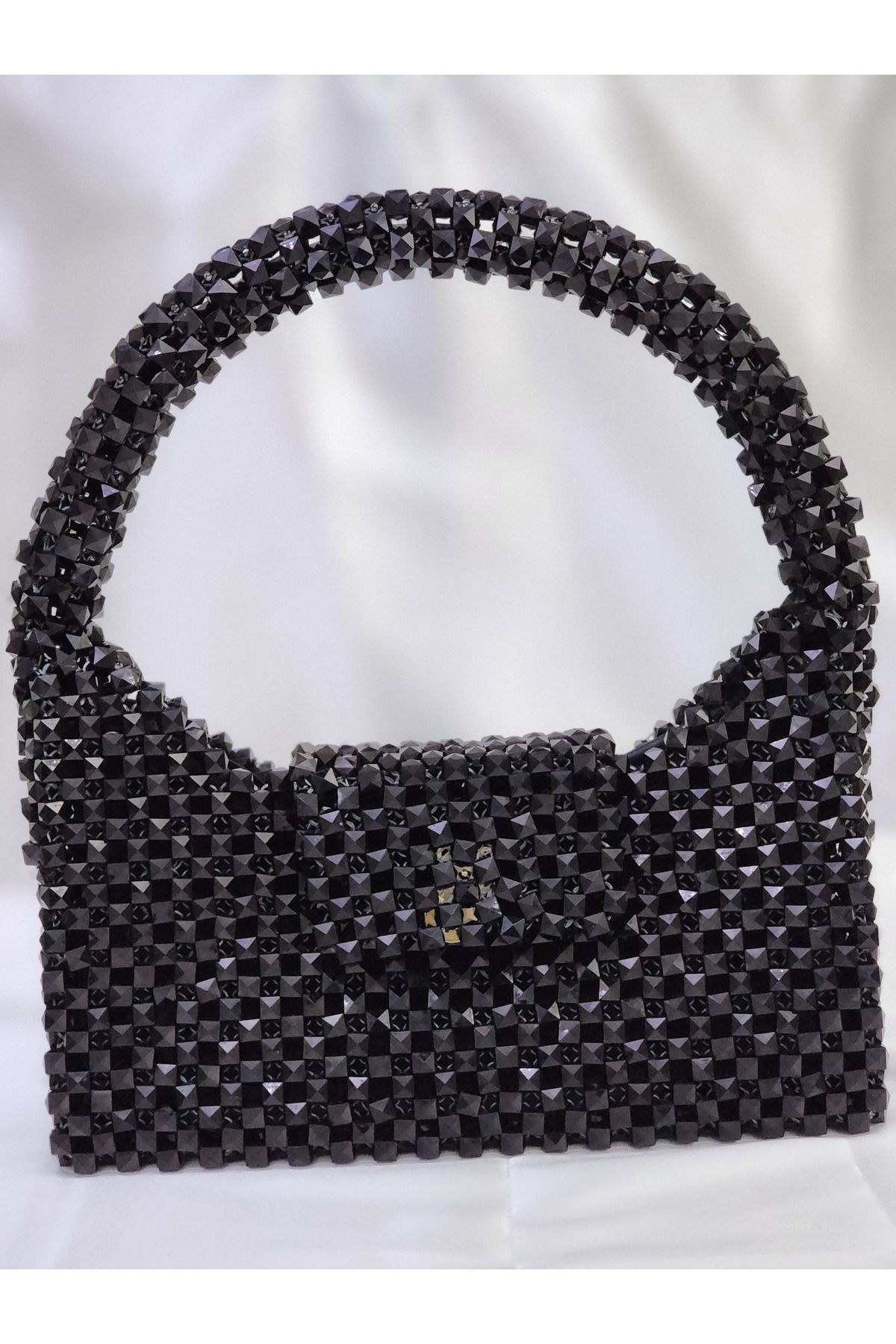 sirius art design Siyah Kristal Boncuk Çanta- Büyük Boy Davet Çantası- Içi Astarlı Çanta