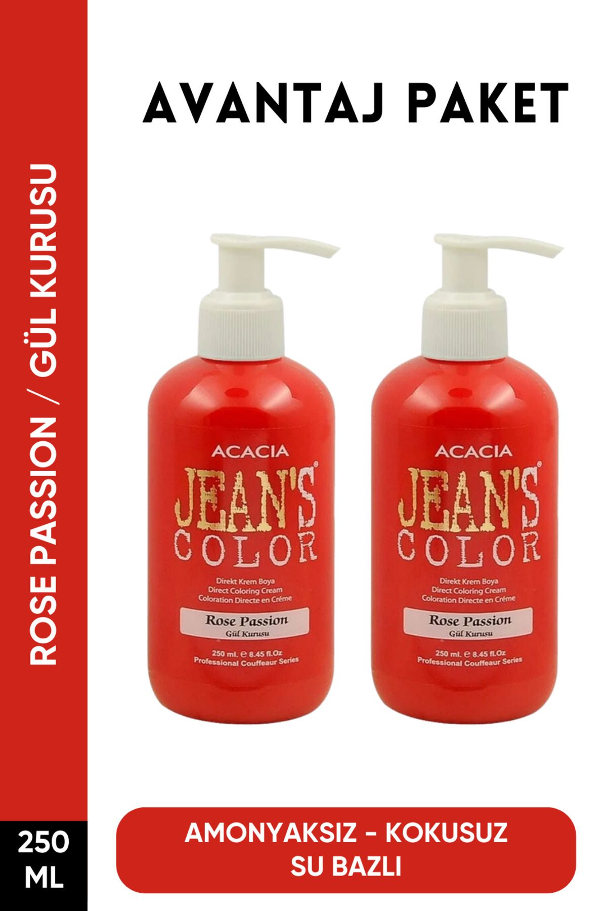jeans color Amonyaksız Gül Kurusu Renkli Saç Boyası 250 Ml x2 Adet Kokusuz Su Bazlı Rose Passion Hair Dye
