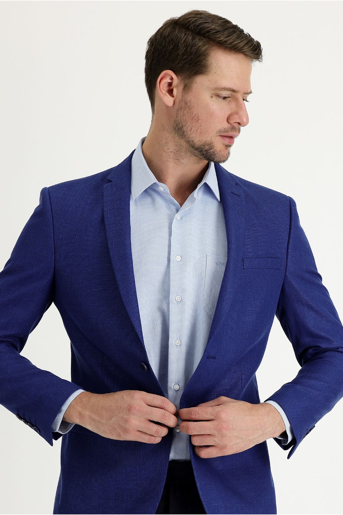 Kiğılı Süper Slim Fit Klasik Desenli Yünlü Keten Ceket