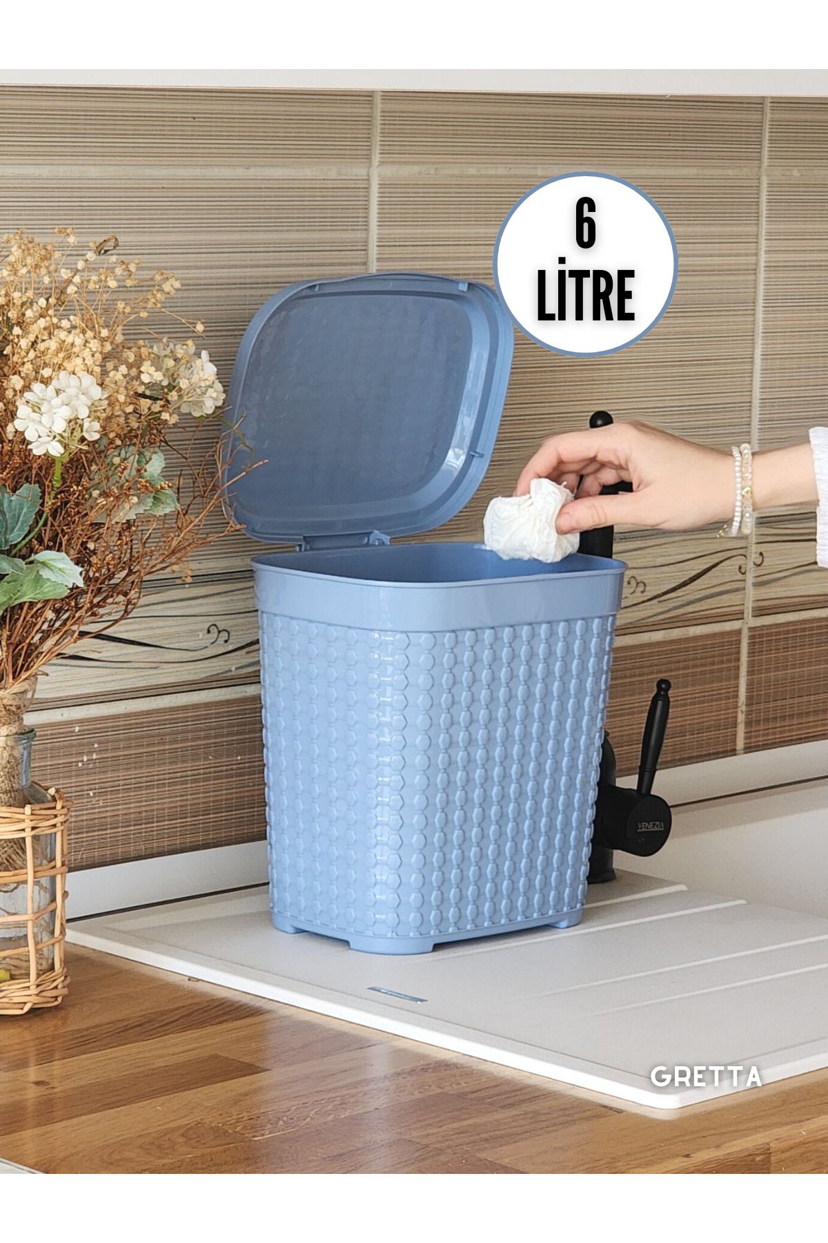 Gretta Koyu Mavi Çok Amaçlı Petek Desenli Kutu / Deterjan Kutusu / Organizer Kutusu / 6 Litre