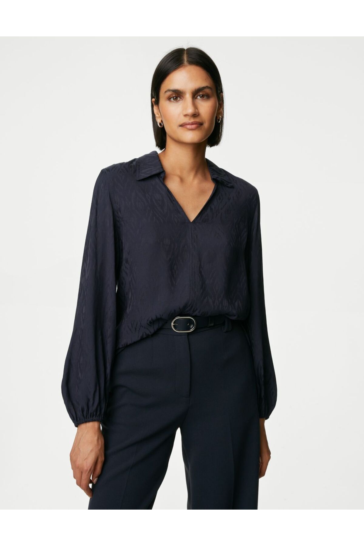 Marks & Spencer Uzun Kollu V Yaka Popover Bluz