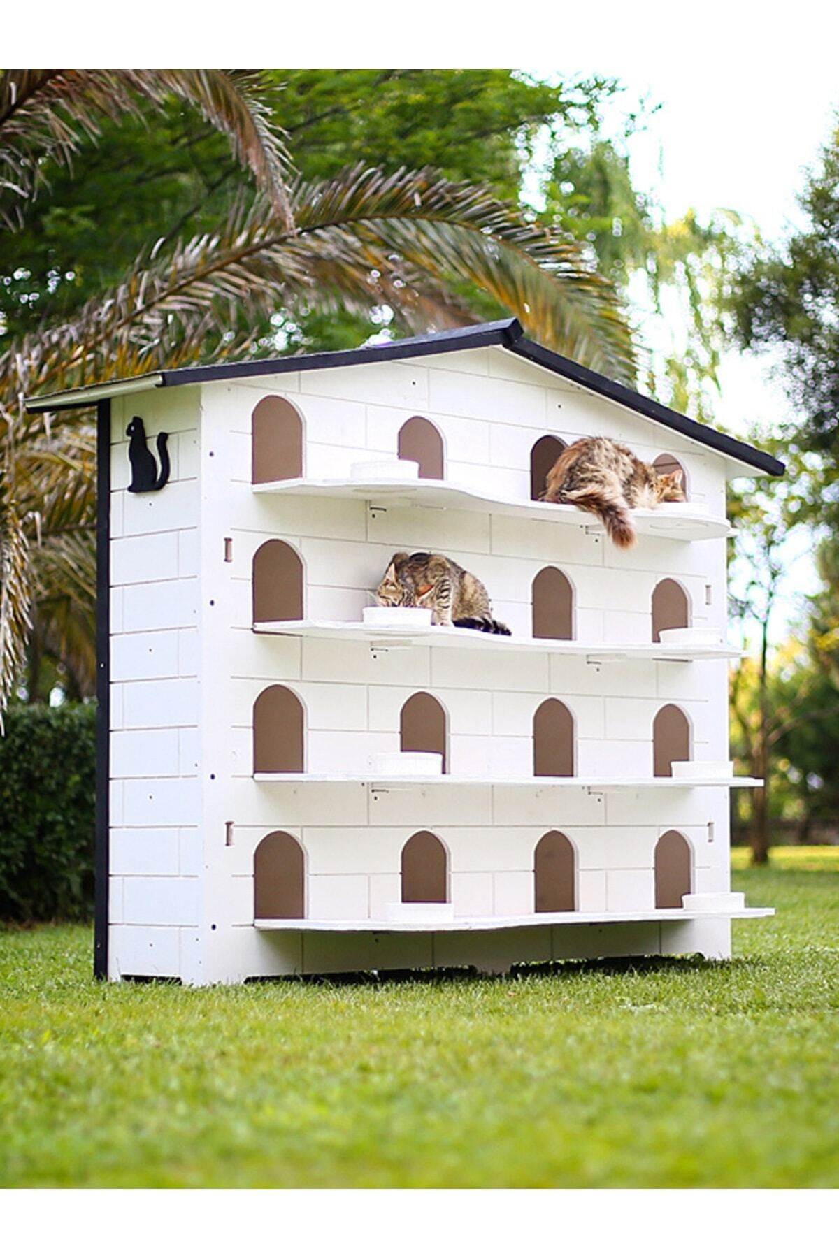 MANDU Bahçeli Kedi Apartmanı (kedi Evi) + Mama Kapları Hediye