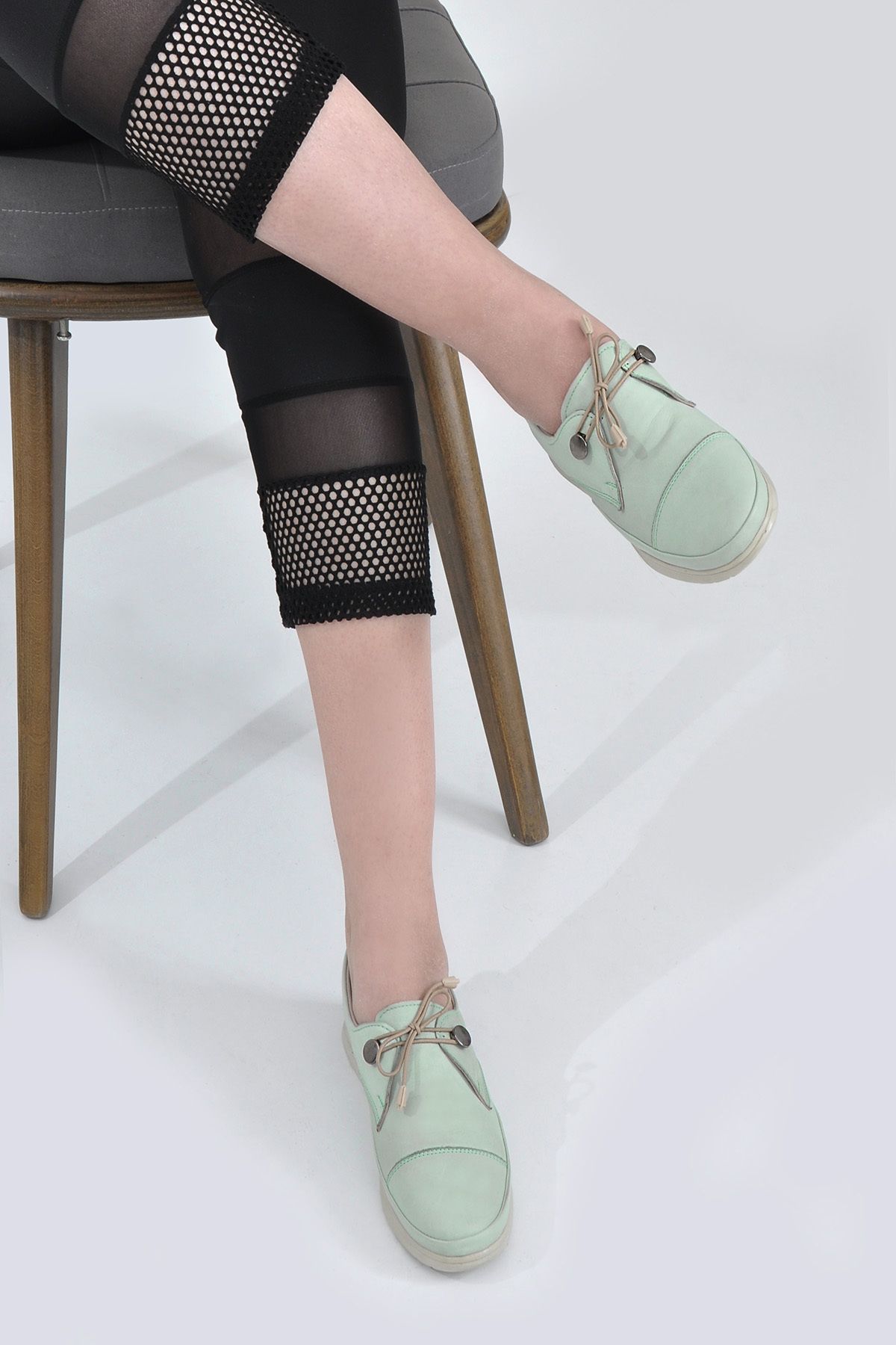 Vizon Ayakkabı Kadın Mint Yeşili Hakiki Deri Günlük Ayakkabı VZN23K-078
