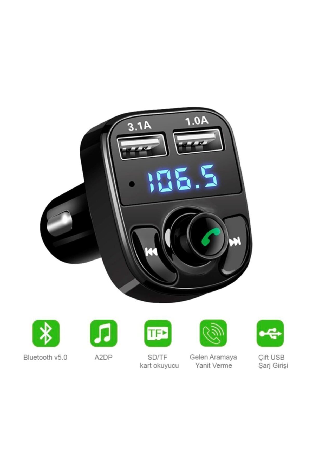 MEZİGARC Tüm Arabalara Uyumlu Araç Bluetooth Fm Transmitter Cihazı Mp3 Çalar Araç Içi Çakmaklık Şarj Soketi