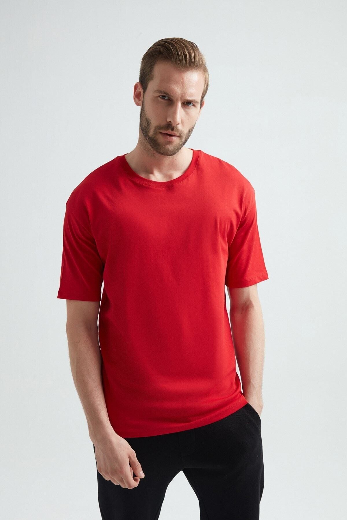 ERDEM İÇ GİYİM Erdem Kırmızı Oversize Erkek T-shirt 1023