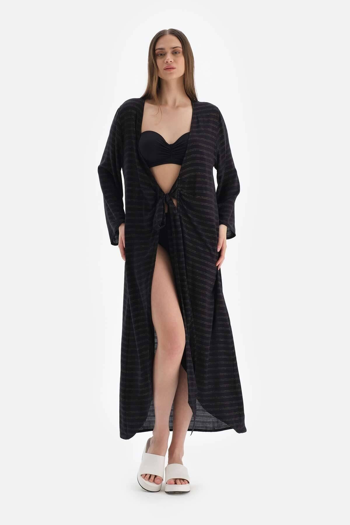 Dagi Siyah Uzun Kol Viskon Kimono