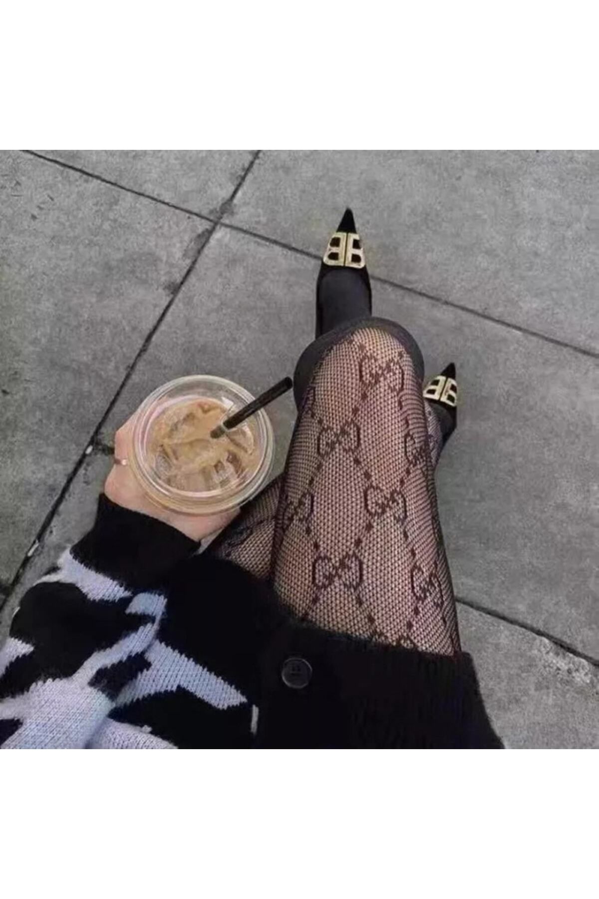 VEGAROKS Lolita Desenli Siyah Ithal Külotlu Çorap