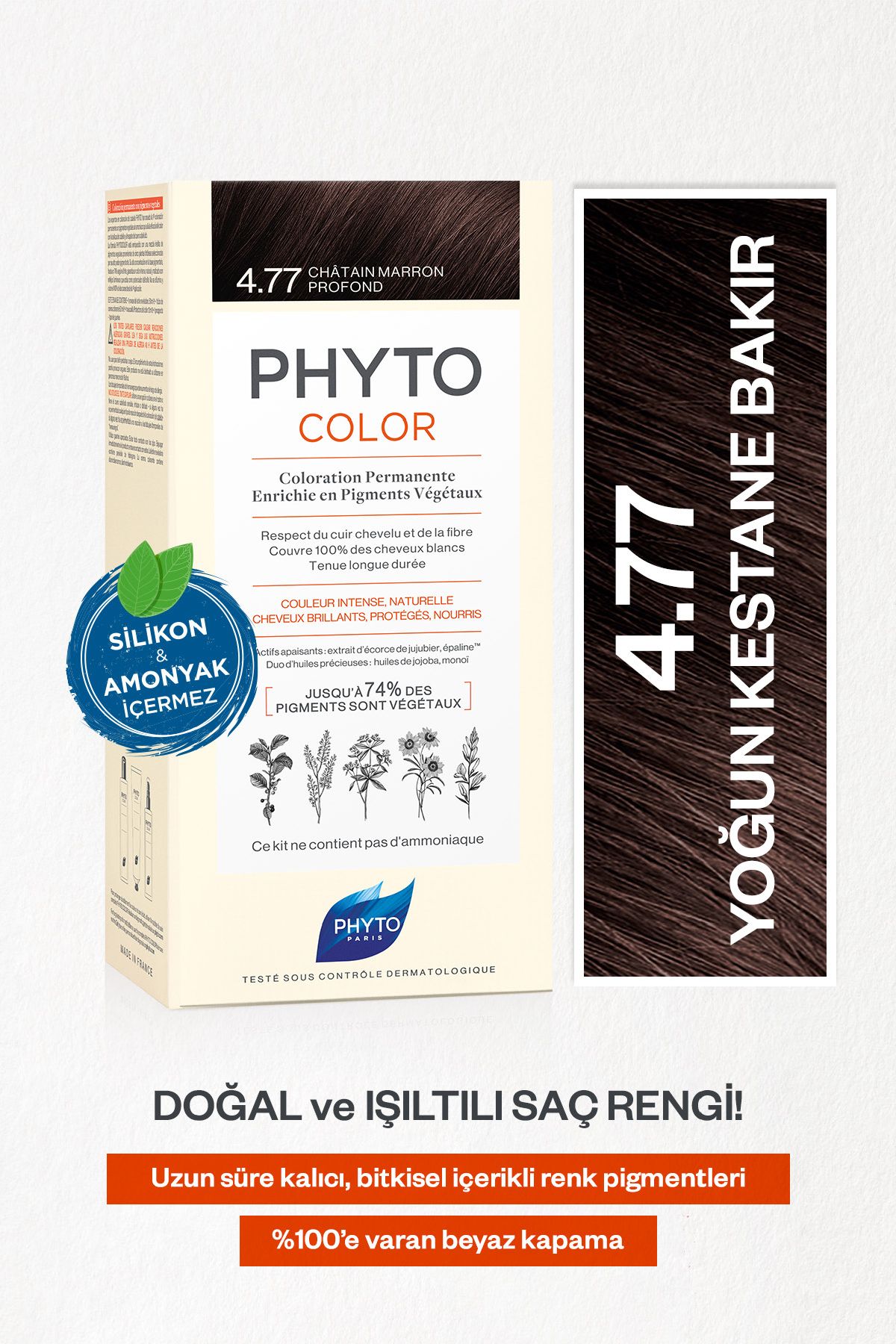 Phyto Phytocolor 4.77  Yoğun Kestane Bakır Amonyaksız Kalıcı Bitkisel Saç Boyası
