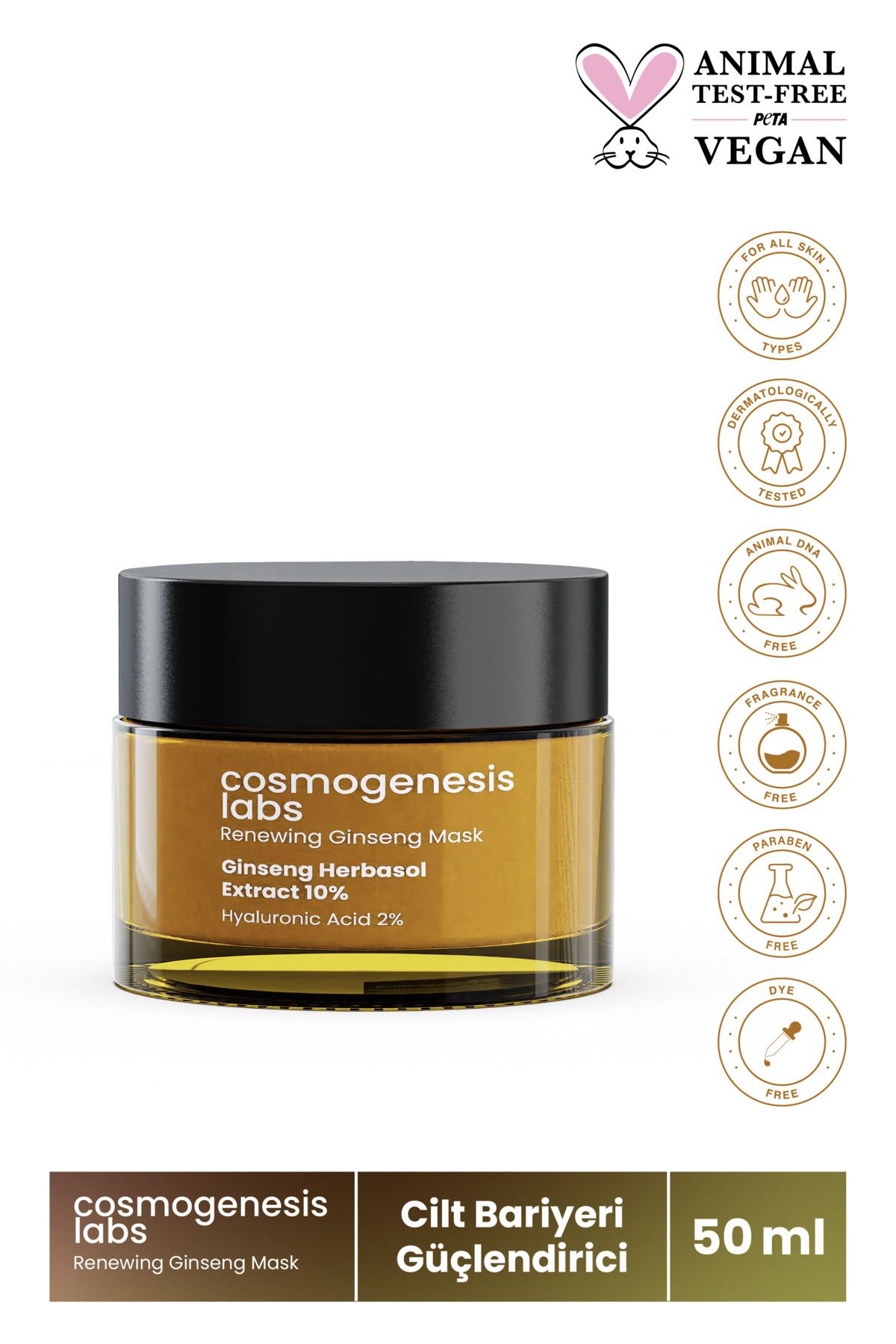 Cosmogenesis Labs Yenileyici Ginseng Maske 50ml Vegan Bariyer Güçlendirici Çizgi Görünüm Düzenleyici (%10 GİNSENG)